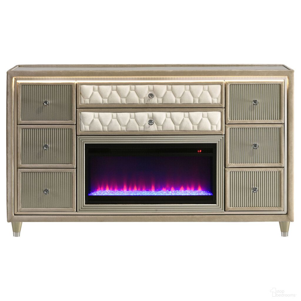 The appearance of Lorient 8-Drawer LED Bedroom Flame Box Dresser In Ivory and Camel designed by Coaster in the traditional interior design. This ivory and camel piece of furniture was selected by 1StopBedrooms from Lorient Collection to add a touch of cosiness and style into your home. Sku: 222663FB. Material: Particle Board.