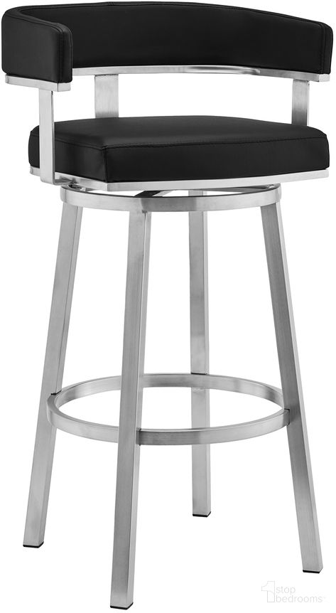 Lorin 26 Inch Black Faux Leather and Brushed Stainless Steel Swivel Bar Stool