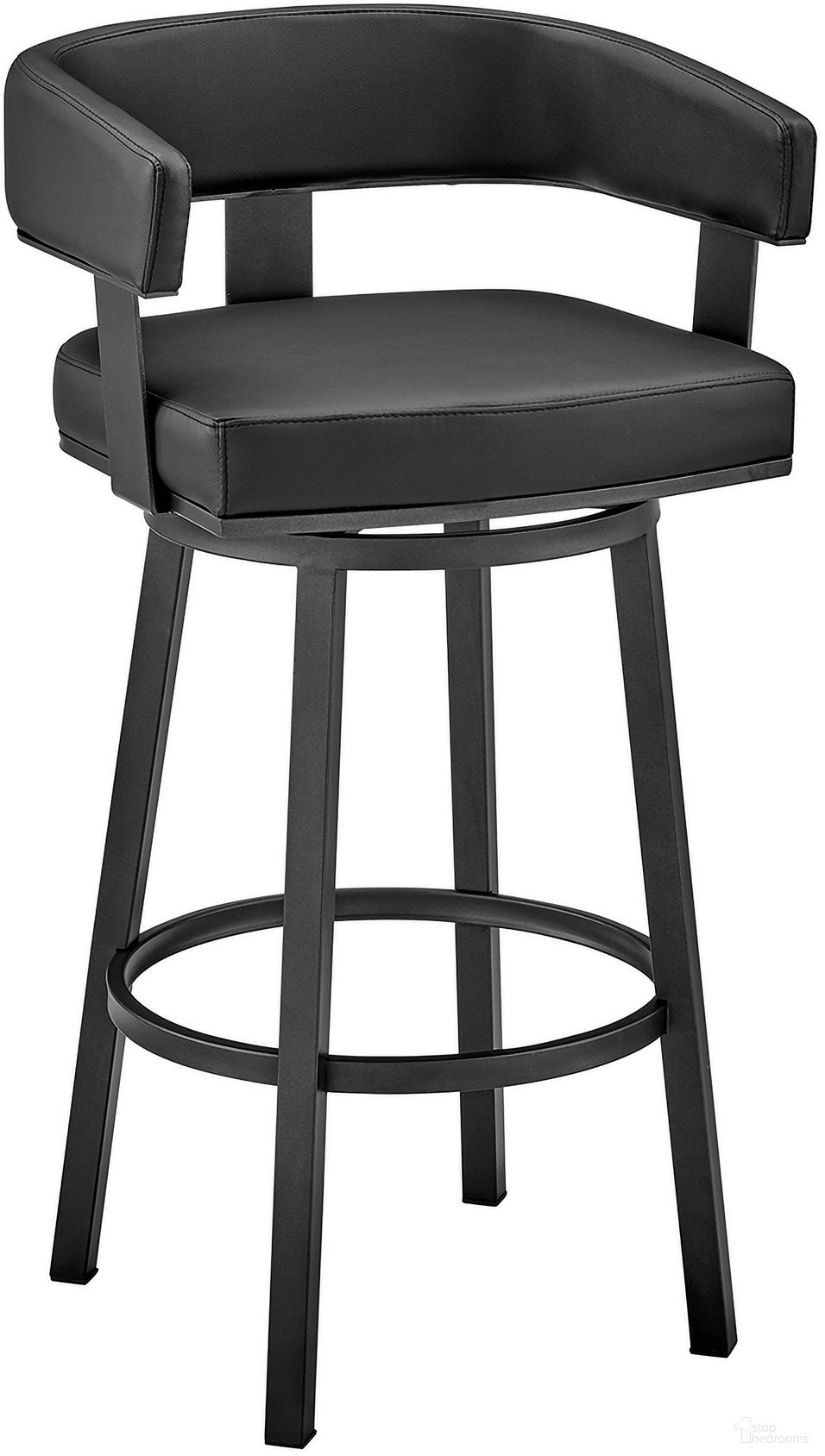 Lorin 26 Inch Counter Height Swivel Bar Stool In Black Finish and Black Faux Leather