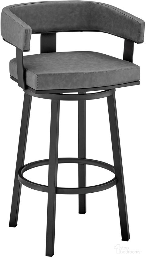 Lorin 26 Inch Counter Height Swivel Bar Stool In Black Finish and Gray Faux Leather