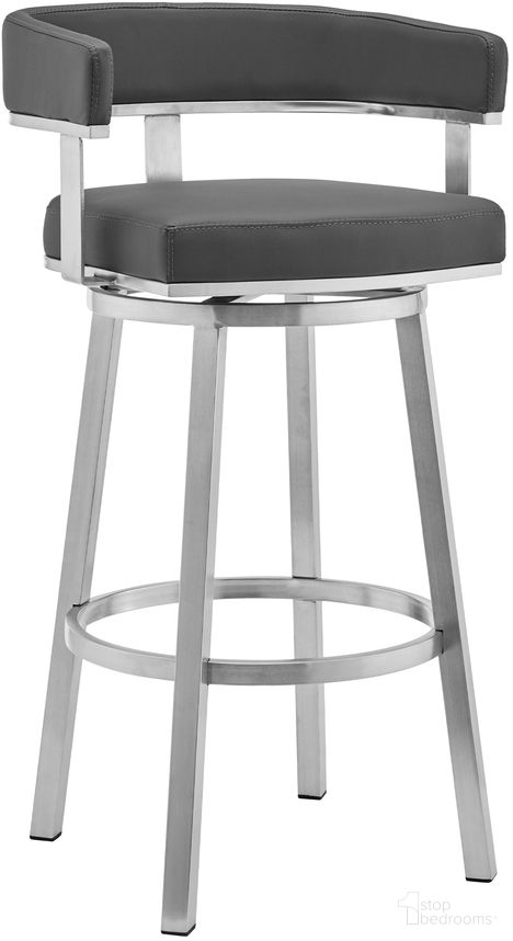 Lorin 26 Inch Gray Faux Leather and Brushed Stainless Steel Swivel Bar Stool