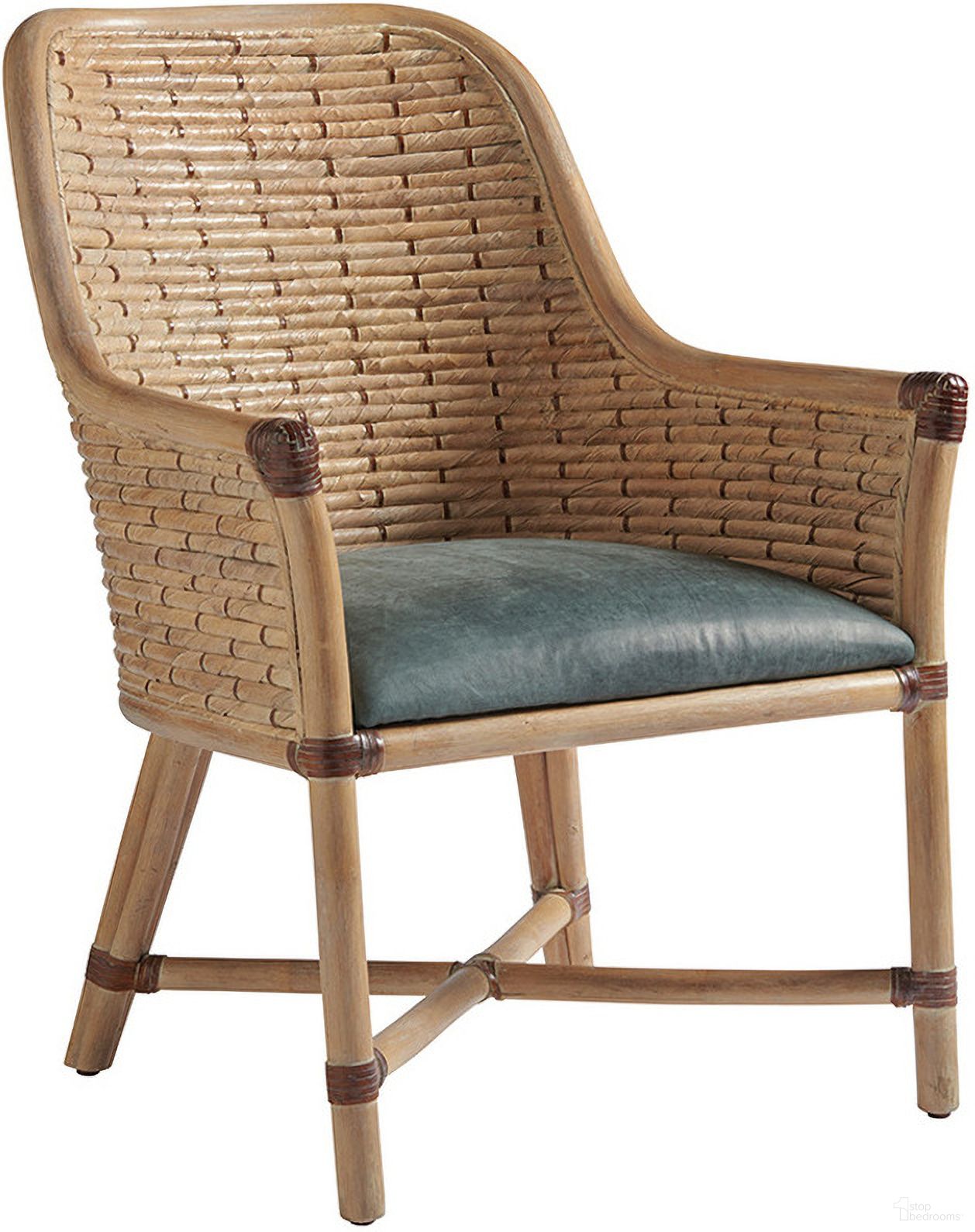 The appearance of Los Altos Keeling Woven Arm Chair In Blue designed by Tommy Bahama in the traditional interior design. This blue piece of furniture was selected by 1StopBedrooms from Los Altos Collection to add a touch of cosiness and style into your home. Sku: 566-883-41. Material: Metal.
