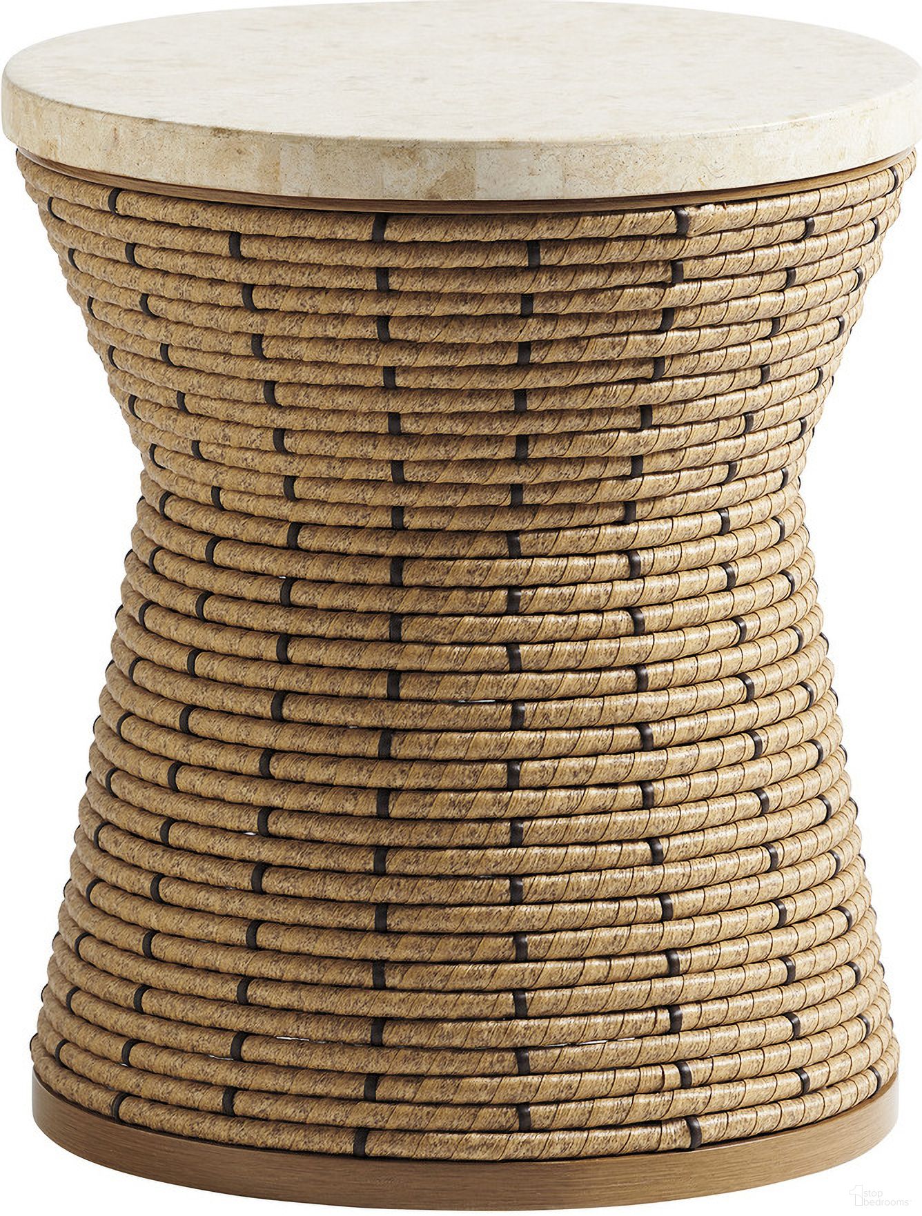 The appearance of Los Altos Valley View Round Side Table In Light Brown designed by Tommy Bahama in the transitional interior design. This light brown piece of furniture was selected by 1StopBedrooms from Los Altos Valley View Collection to add a touch of cosiness and style into your home. Sku: 3930-950C. Material: Wood.