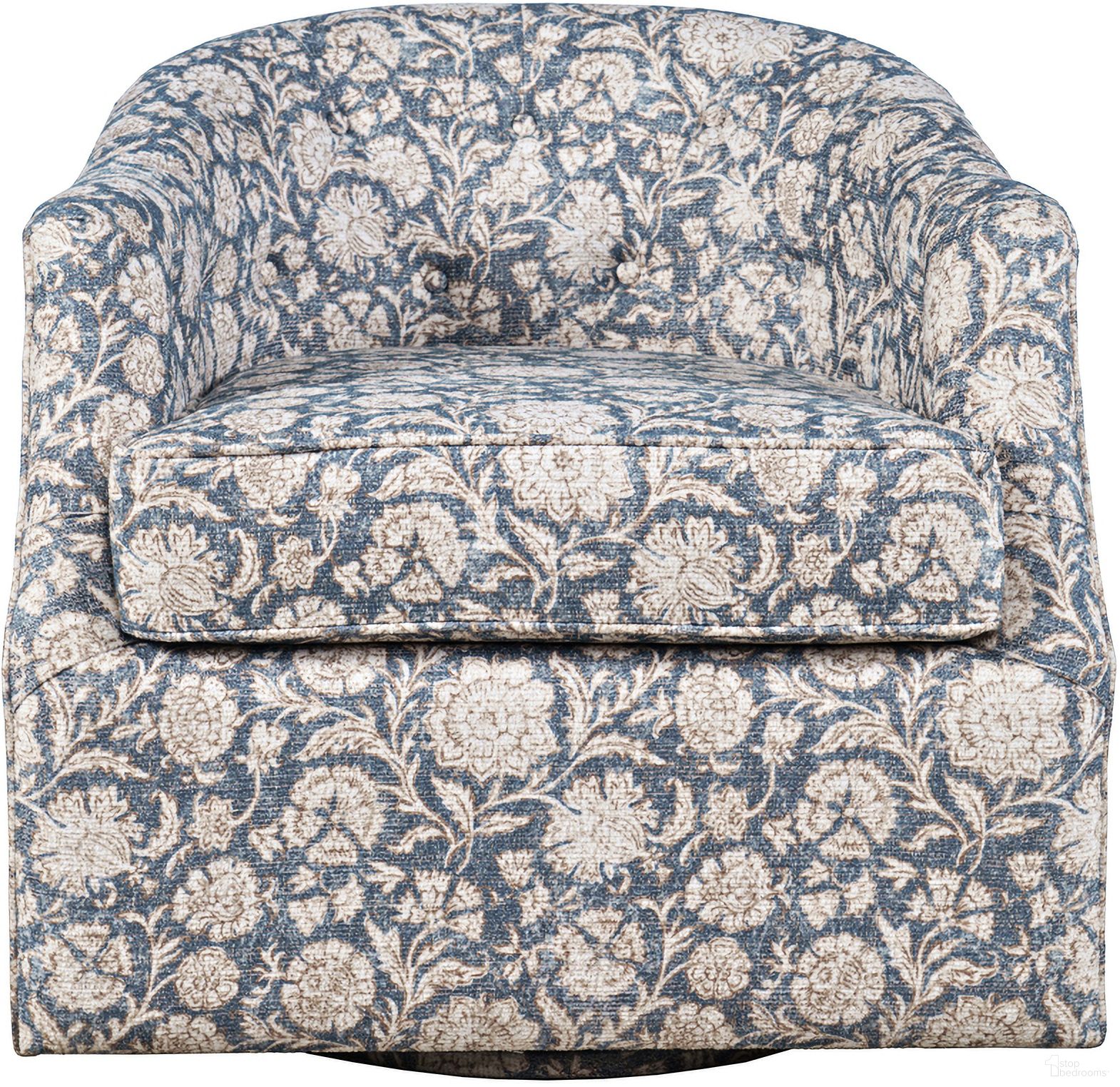 The appearance of Lottie Floral Print Upholstered Accent Swivel Chair In Blue designed by Jofran in the coastal interior design. This blue piece of furniture was selected by 1StopBedrooms from Lottie Collection to add a touch of cosiness and style into your home. Sku: LOTTIE-SW-BLUE. Material: Upholstery.