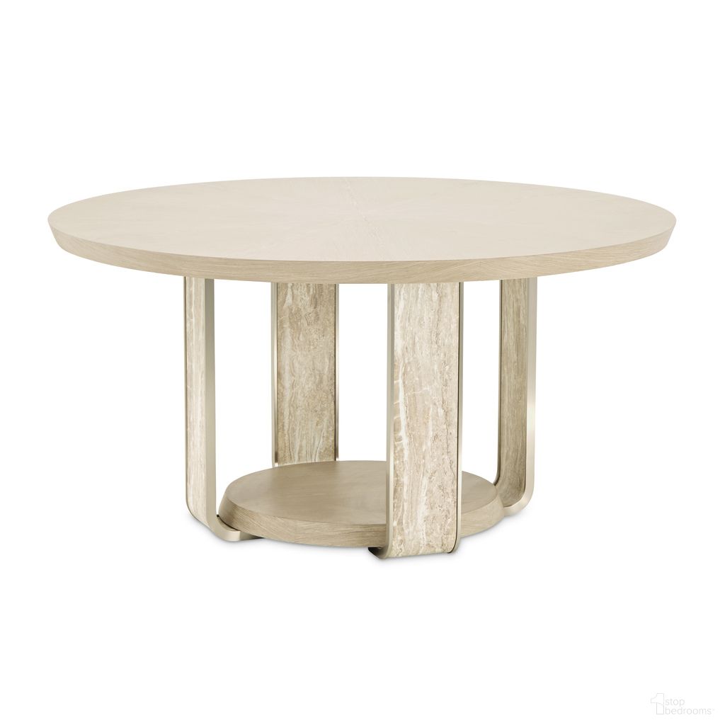 The appearance of Lotus Bay 60 Inch Round Dining Table In Sand designed by Michael Amini in the modern / contemporary interior design. This sand piece of furniture was selected by 1StopBedrooms from Lotus Bay Collection to add a touch of cosiness and style into your home. Sku: 9030101T-138;9030101B-138. Table Base Style: Pedestal. Table Top Shape: Round. Size: 60". Material: Solid Wood.