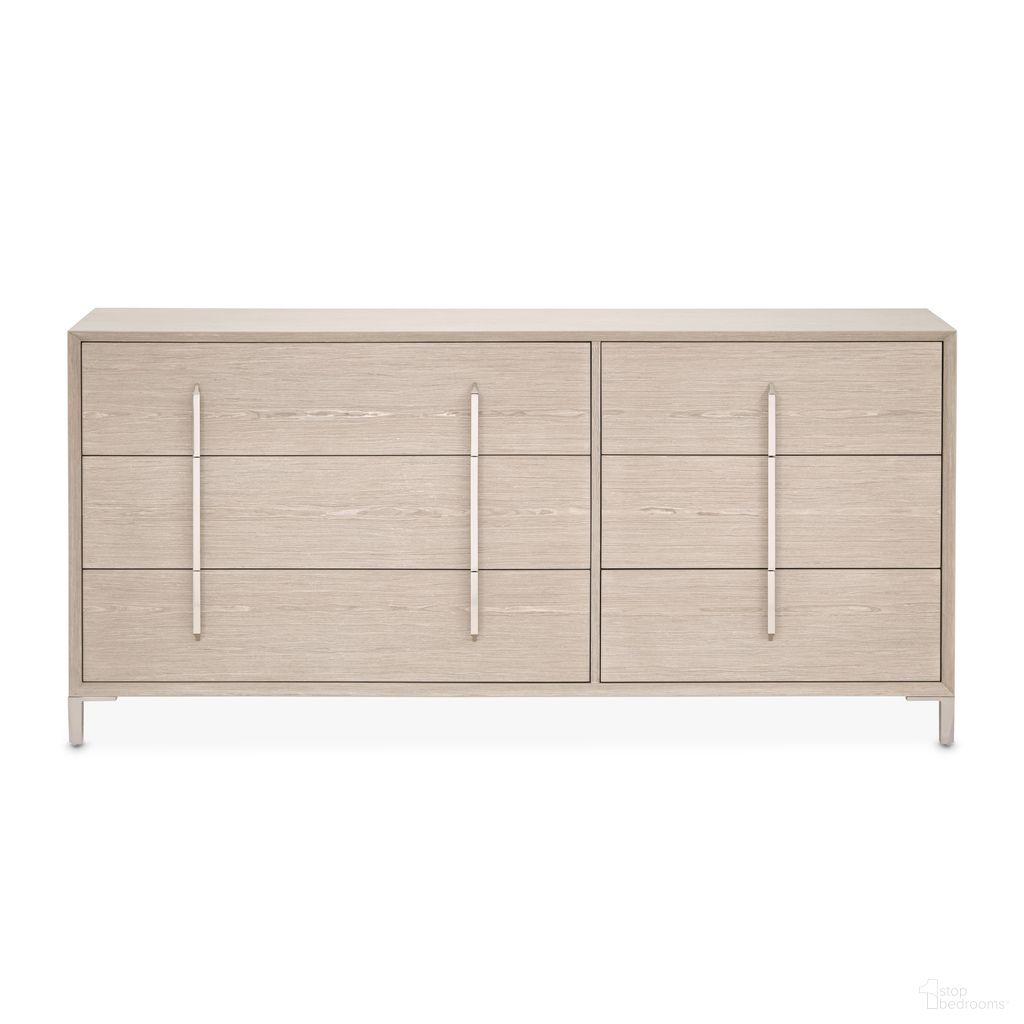 The appearance of Lotus Bay Large Dresser In Sand designed by Michael Amini in the modern / contemporary interior design. This sand piece of furniture  was selected by 1StopBedrooms from Lotus Bay Collection to add a touch of cosiness and style into your home. Sku: 9030051SA-138. Material: Solid Wood.
