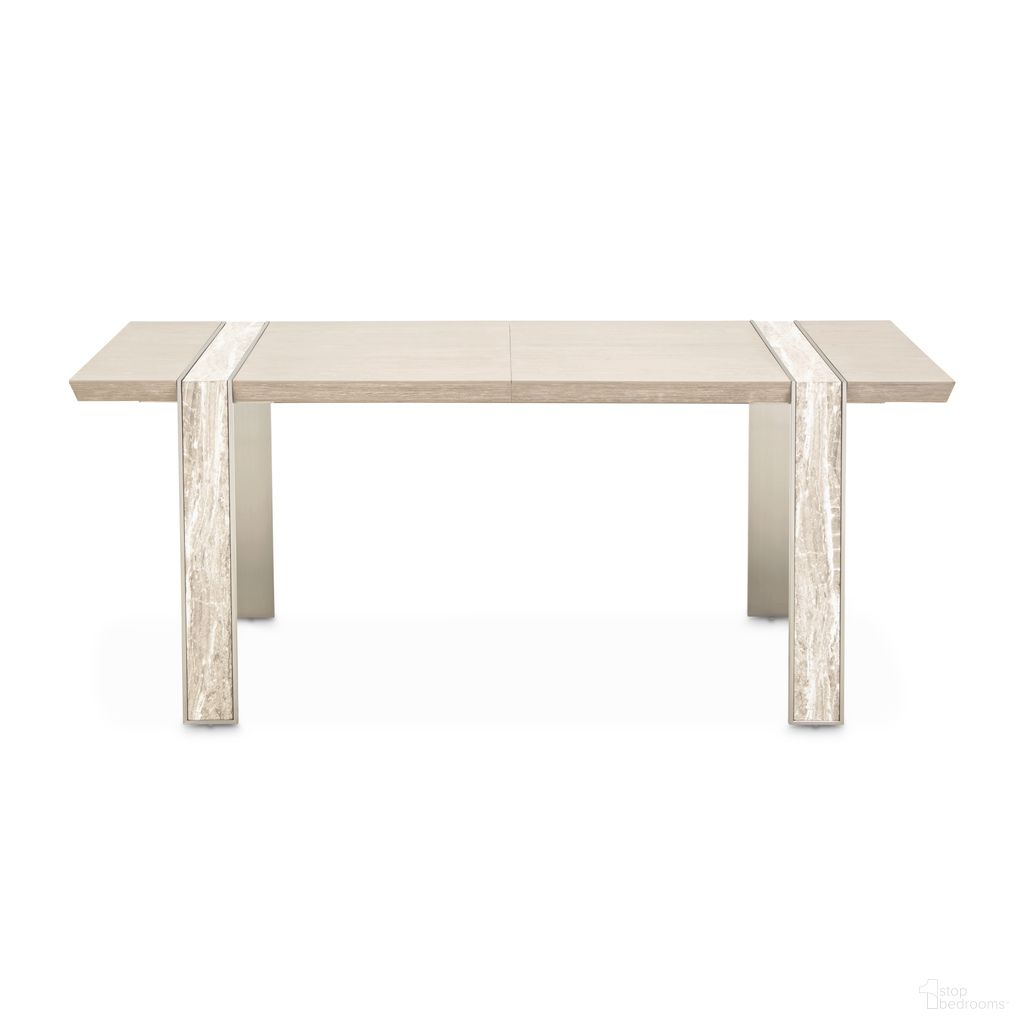 The appearance of Lotus Bay Narrow Rectangular Dining Table In Sand designed by Michael Amini in the modern / contemporary interior design. This sand piece of furniture was selected by 1StopBedrooms from Lotus Bay Collection to add a touch of cosiness and style into your home. Sku: 9030000-138. Table Base Style: Legs. Table Top Shape: Rectangular. Size: 36" x 76". Material: Solid Wood.