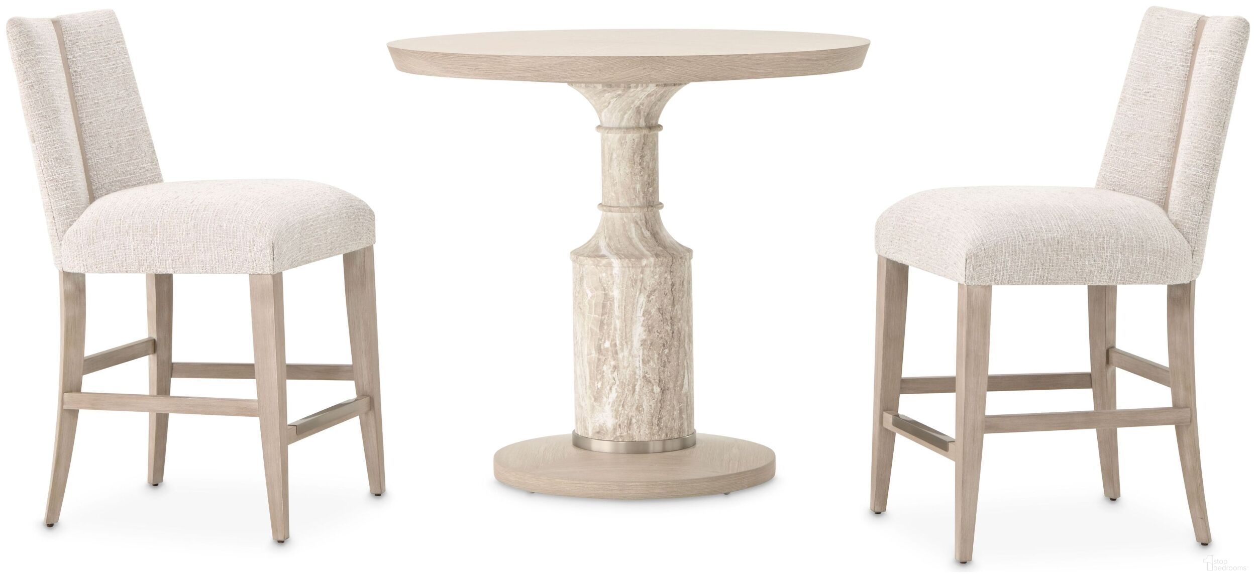 The appearance of Lotus Bay Round Gathering Dining Room Set In Sand designed by Michael Amini in the modern / contemporary interior design. This sand piece of furniture  was selected by 1StopBedrooms from Lotus Bay Collection to add a touch of cosiness and style into your home. Sku: 9030304T-138;9030304B-138;9030033A-138. Table Top Shape: Round. Material: Rubberwood. Size: 40".