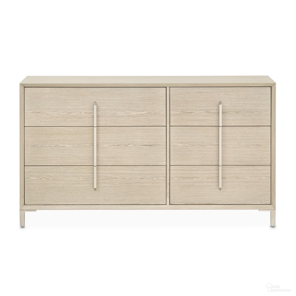 The appearance of Lotus Bay Small Dresser In Sand designed by Michael Amini in the modern / contemporary interior design. This sand piece of furniture  was selected by 1StopBedrooms from Lotus Bay Collection to add a touch of cosiness and style into your home. Sku: 9030050SA-138. Material: Solid Wood.