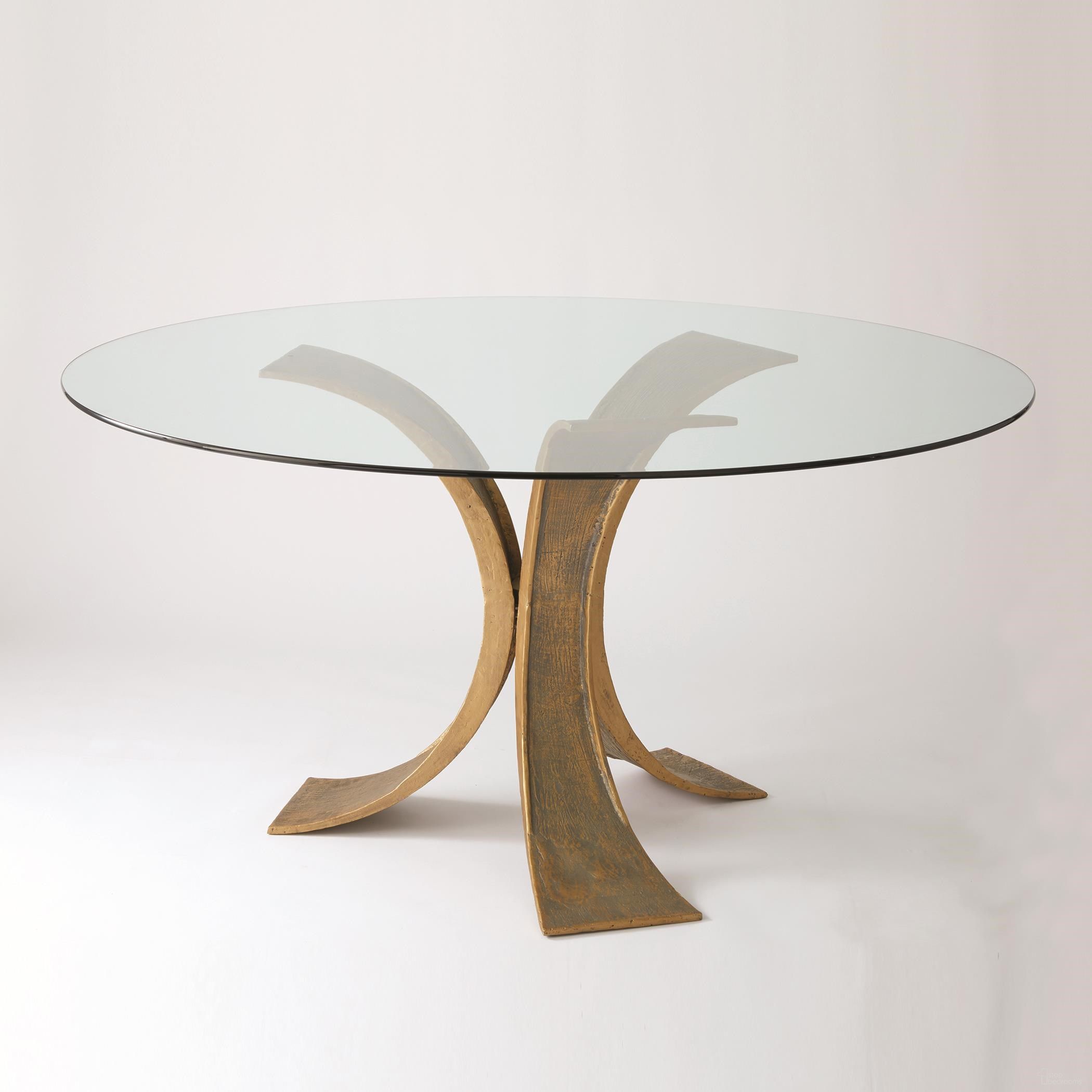 The appearance of Lotus Dining Table With 60 Inch Glass Top In Antique Gold And Bronze designed by Global Views in the modern / contemporary interior design. This gold piece of furniture  was selected by 1StopBedrooms from Lotus Collection to add a touch of cosiness and style into your home. Sku: 780562. Table Base Style: Pedestal. Table Top Shape: Round. Material: Iron. Size: 60".