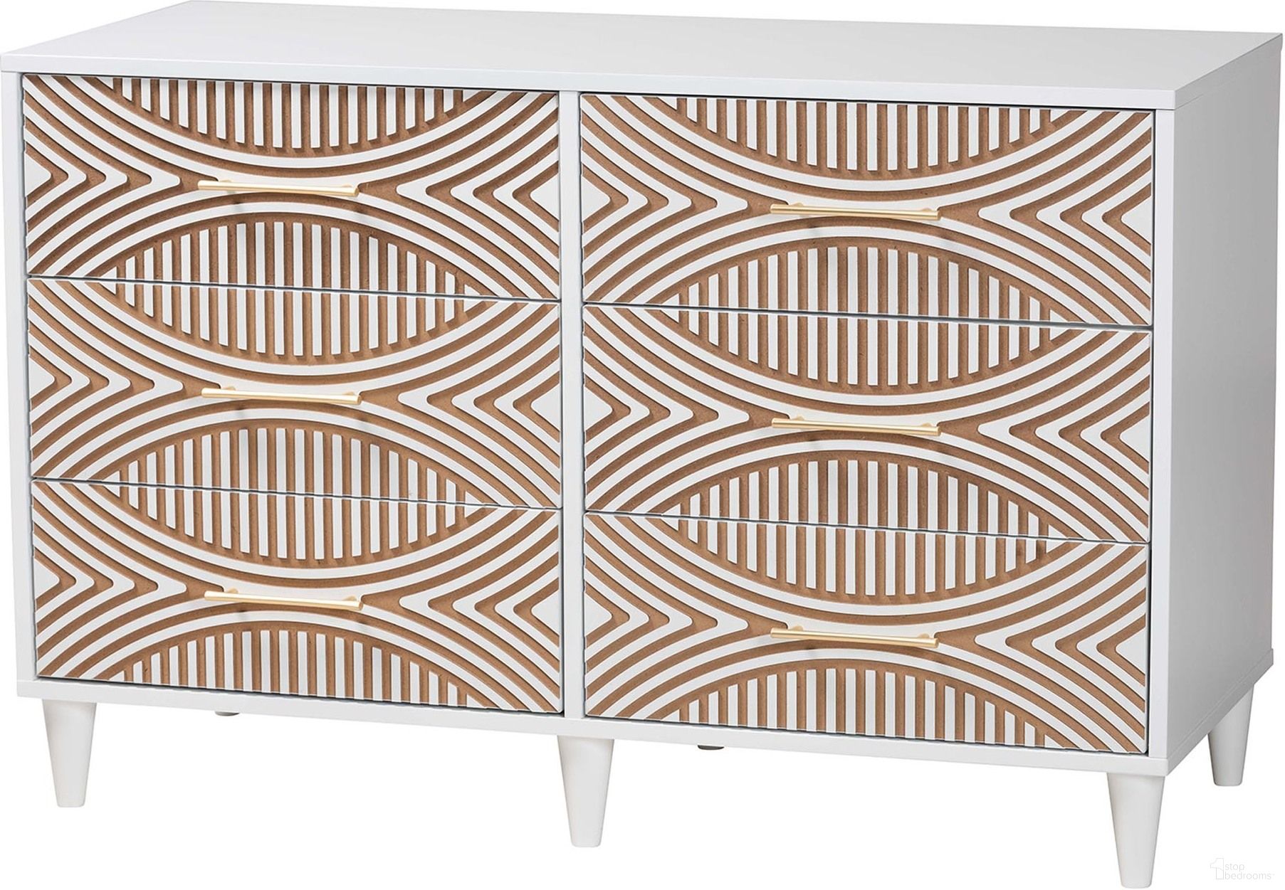 The appearance of Louetta Carved Contrasting 6 Drawer Dresser In White and Natural Brown designed by Baxton Studio in the coastal interior design. This white/brown piece of furniture was selected by 1StopBedrooms from Louetta Collection to add a touch of cosiness and style into your home. Sku: SW8000-63D6D-6DW-White-Dresser. Material: Rubberwood.