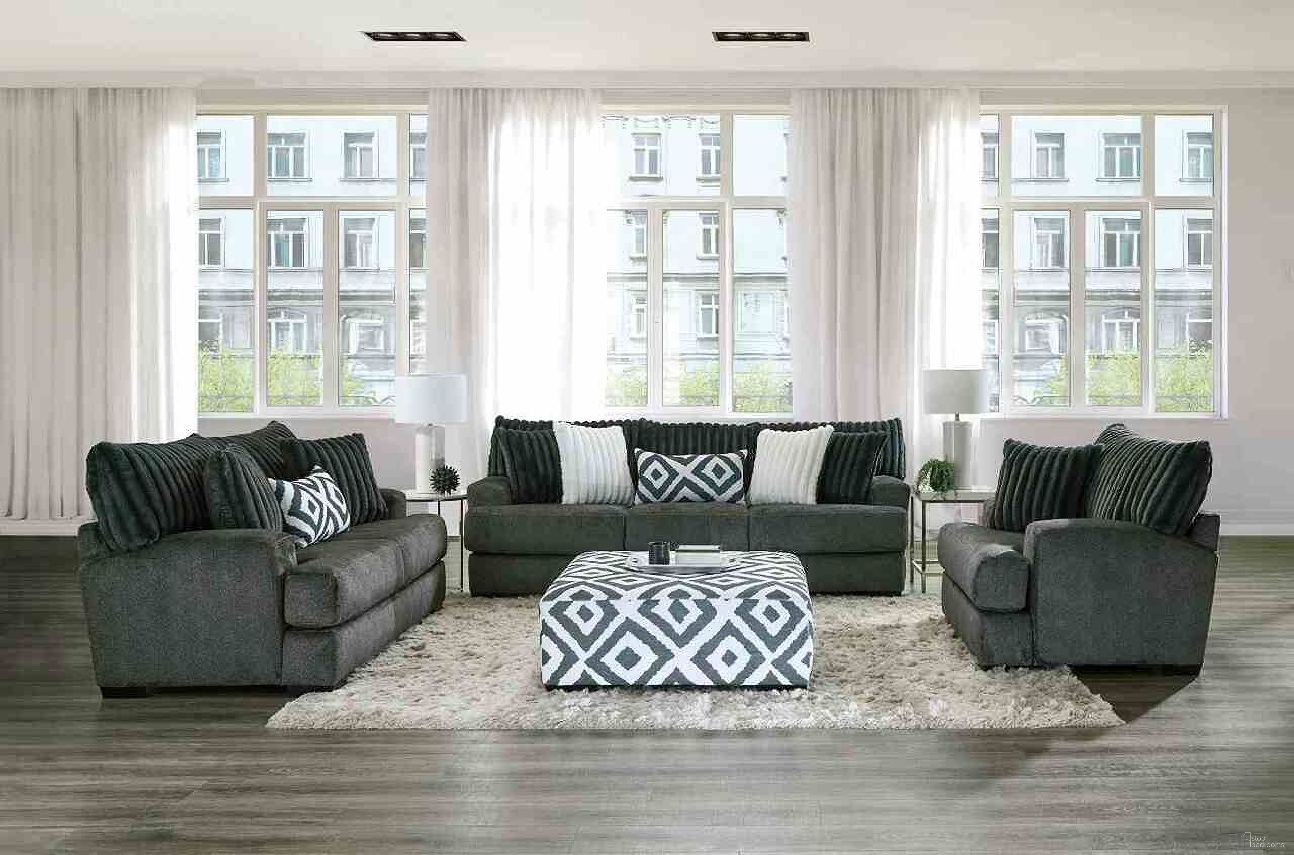 The appearance of Loughlin Living Room Set In Gun Metal designed by Furniture of America in the transitional interior design. This gun metal piece of furniture  was selected by 1StopBedrooms from Loughlin Collection to add a touch of cosiness and style into your home. Sku: SM5195-SF;SM5195-LV. Material: Chenille.
