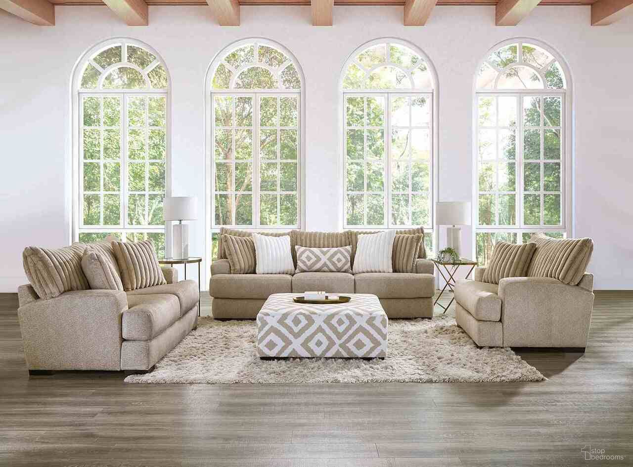 The appearance of Loughlin Living Room Set In Light Brown designed by Furniture of America in the transitional interior design. This light brown piece of furniture was selected by 1StopBedrooms from Loughlin Collection to add a touch of cosiness and style into your home. Sku: SM5193-SF;SM5193-LV. Material: Chenille.