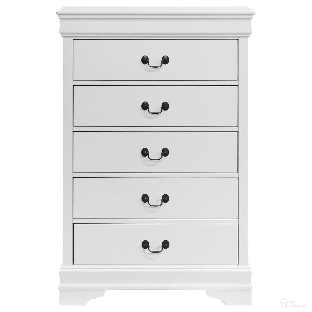 The appearance of Louis Philippe 5-Drawer Bedroom Chest In White designed by Coaster in the traditional interior design. This white piece of furniture  was selected by 1StopBedrooms from Louis Philippe Collection to add a touch of cosiness and style into your home. Sku: 202445. Material: Wood.