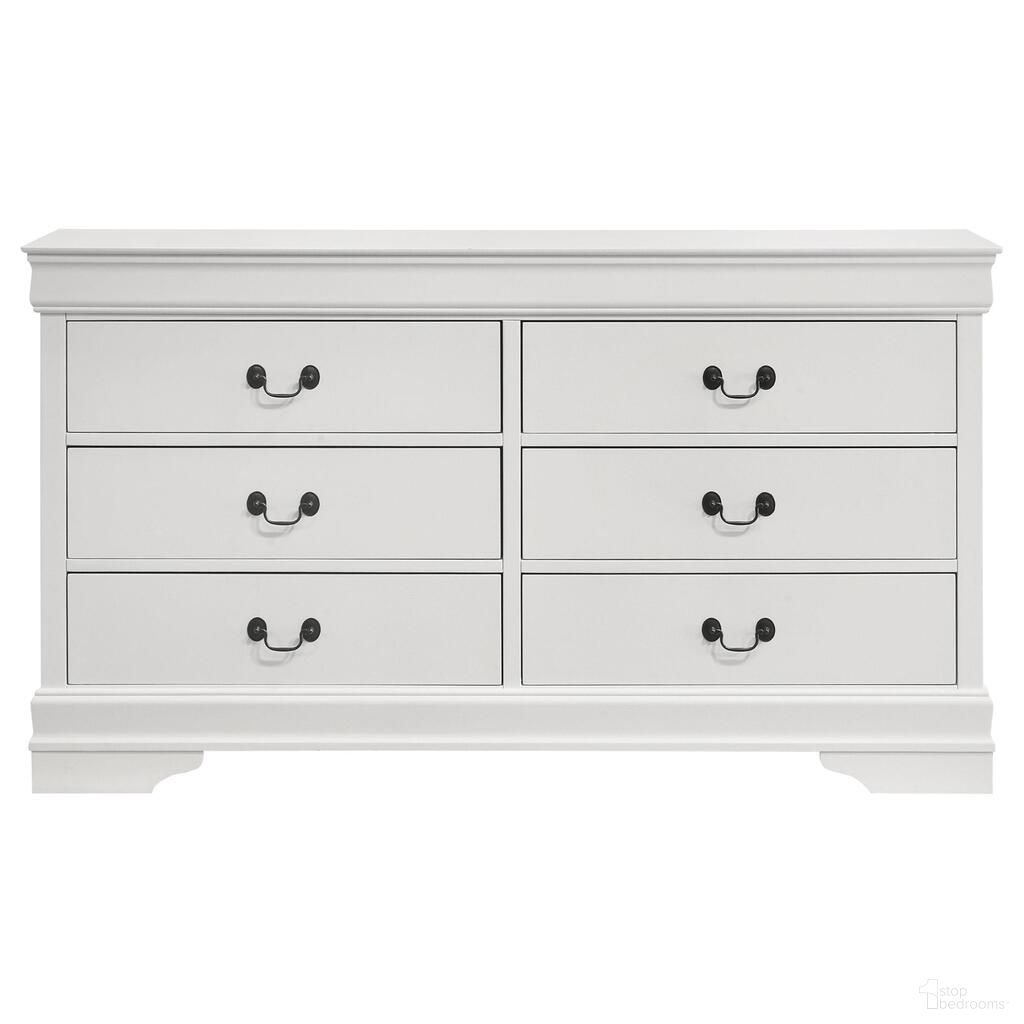 The appearance of Louis Philippe 6-Drawer Dresser In White designed by Coaster in the traditional interior design. This white piece of furniture  was selected by 1StopBedrooms from Louis Philippe Collection to add a touch of cosiness and style into your home. Sku: 202443. Material: Wood.