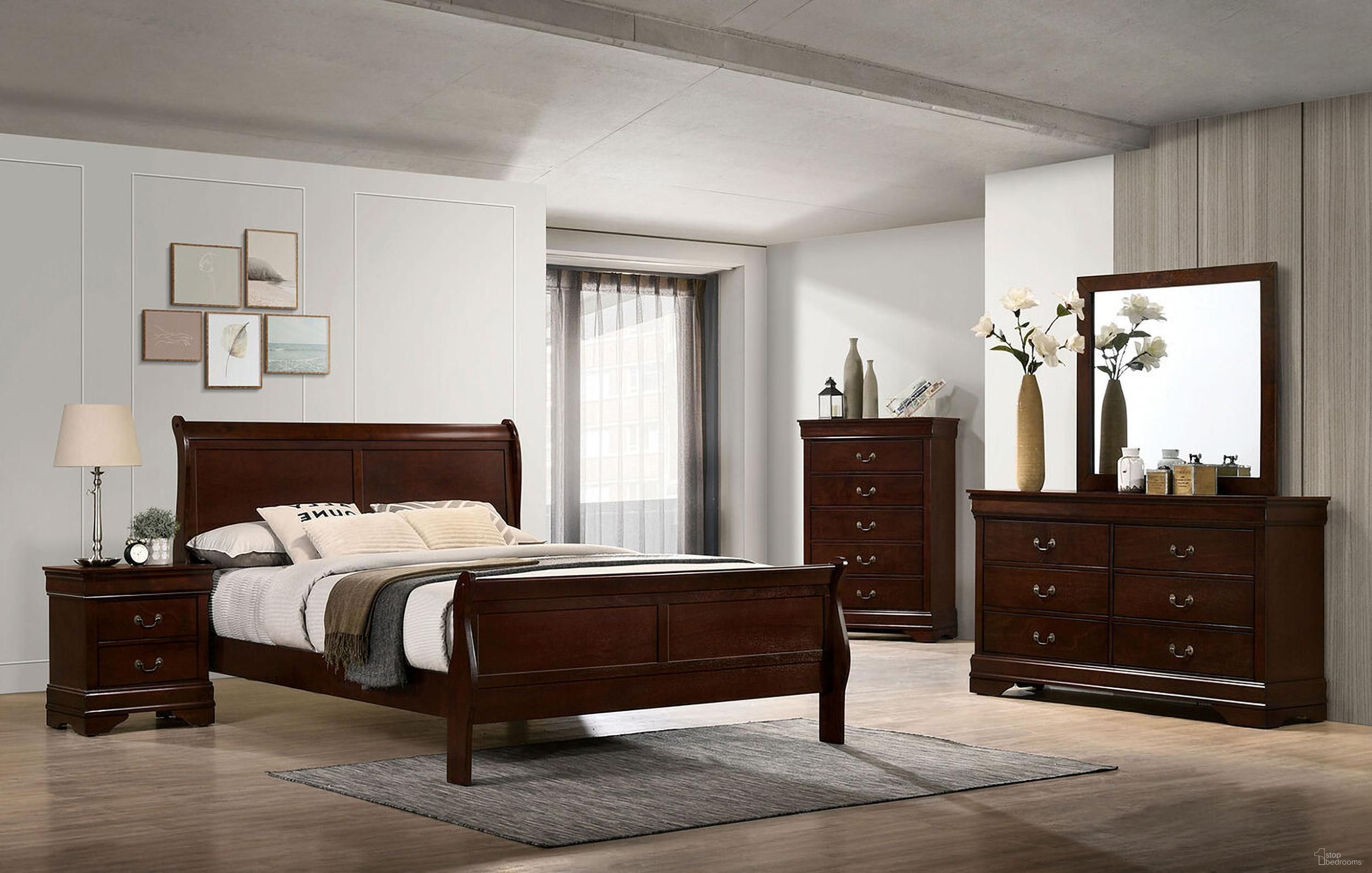 Louis Philippe Bedroom Set In Dark Cherry