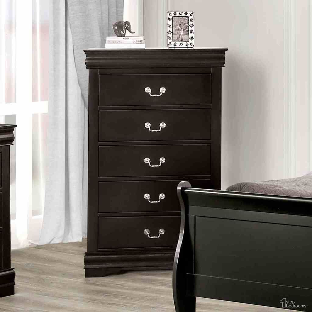 The appearance of Louis Philippe Chest In Black designed by Furniture of America in the transitional interior design. This black piece of furniture  was selected by 1StopBedrooms from Louis Philippe Collection to add a touch of cosiness and style into your home. Sku: FM7866BK-C. Material: Solid Wood.