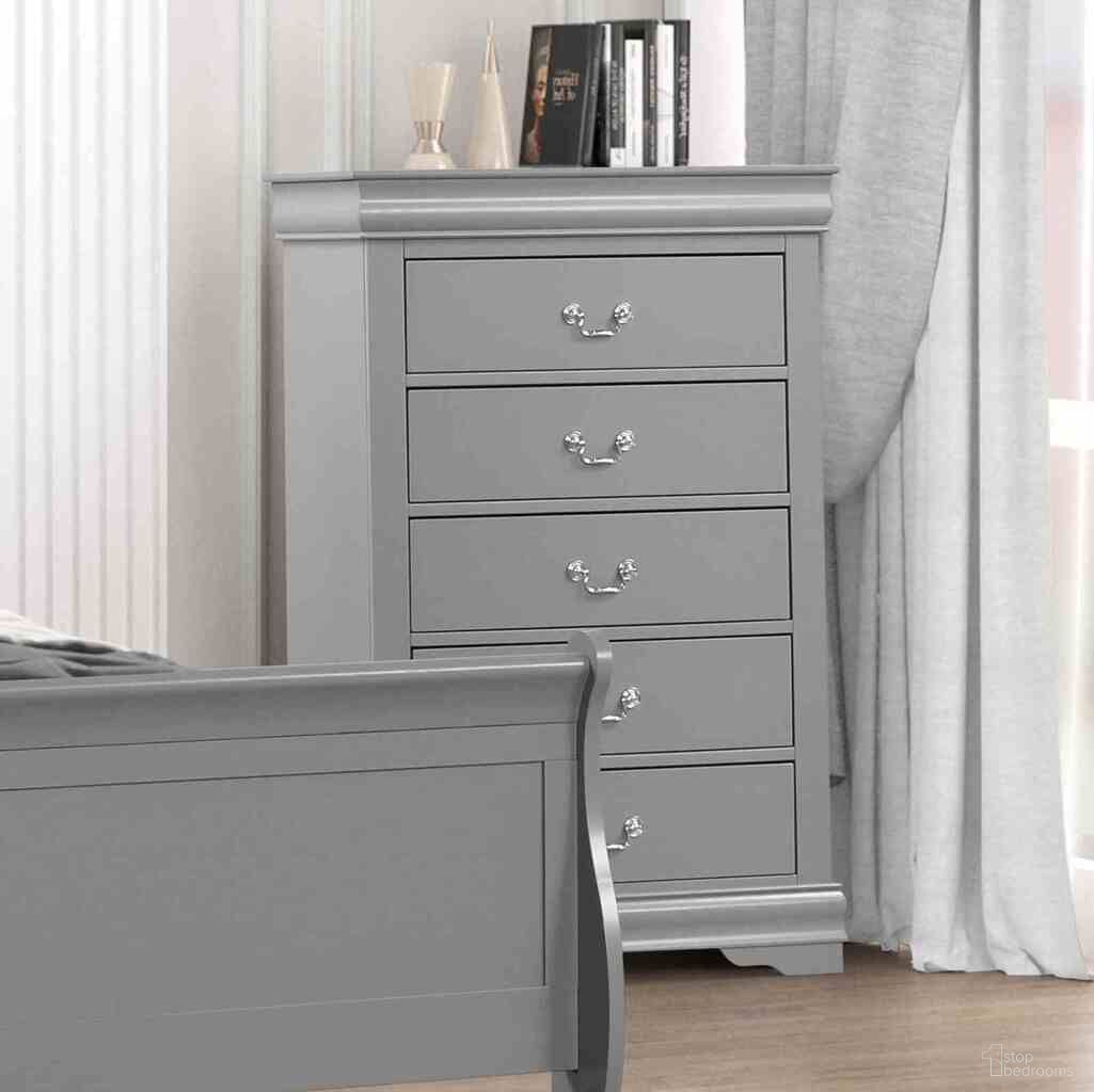 The appearance of Louis Philippe Chest In Gray designed by Furniture of America in the transitional interior design. This gray piece of furniture was selected by 1StopBedrooms from Louis Philippe Collection to add a touch of cosiness and style into your home. Sku: FM7866GY-C. Material: Solid Wood.