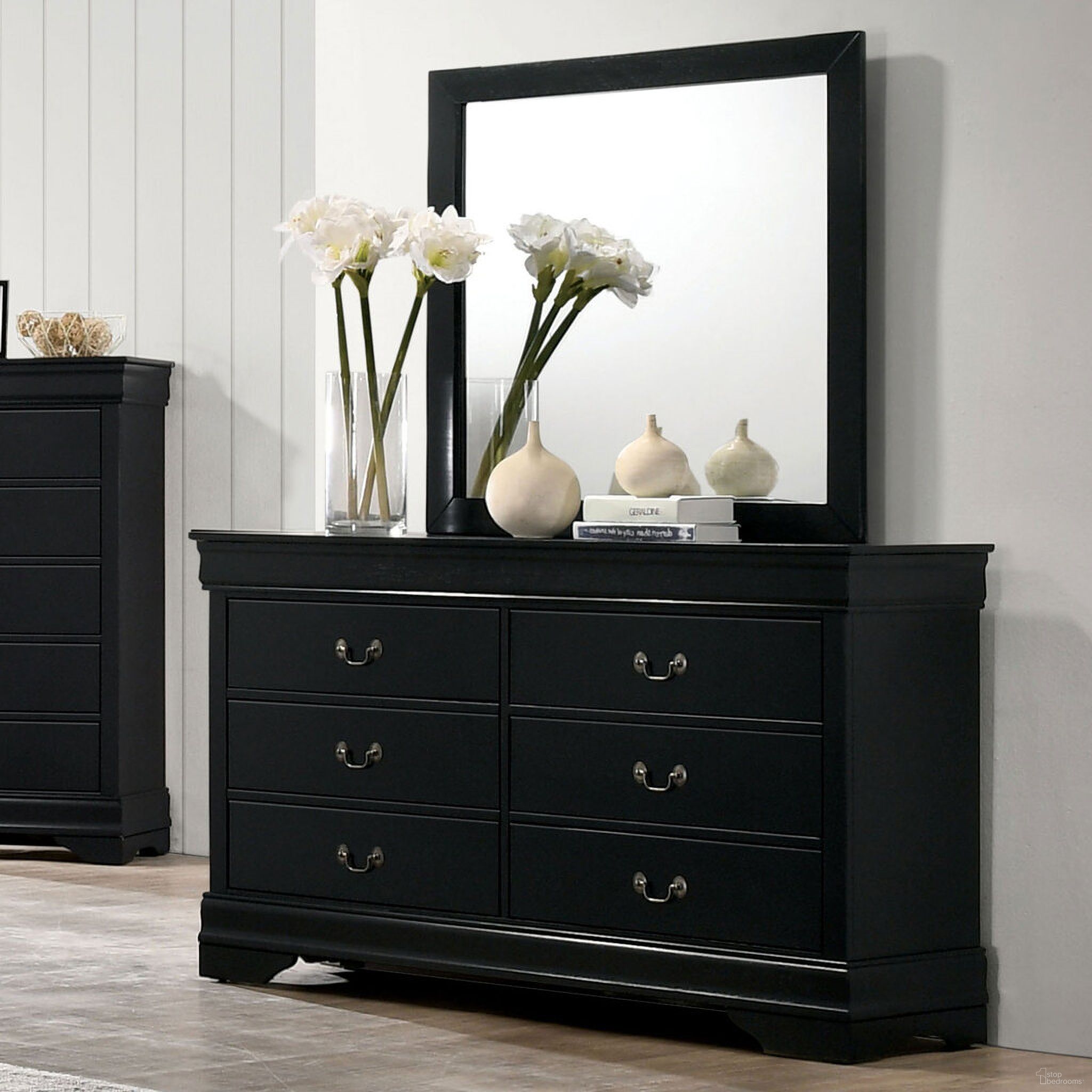 The appearance of Louis Philippe Dresser In Black designed by Furniture of America in the transitional interior design. This black piece of furniture was selected by 1StopBedrooms from Louis Philippe Collection to add a touch of cosiness and style into your home. Sku: CM7966BK-D. Material: Wood.