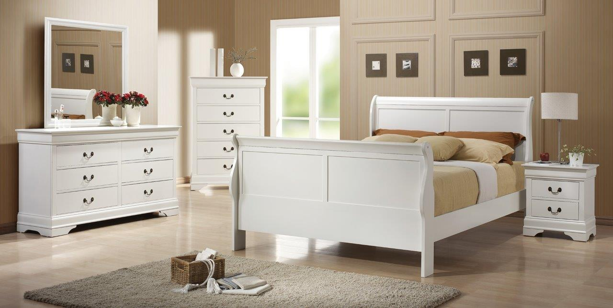 8.H Acme Louis Philippe lll 2pc Panel Bedroom Set in Real White