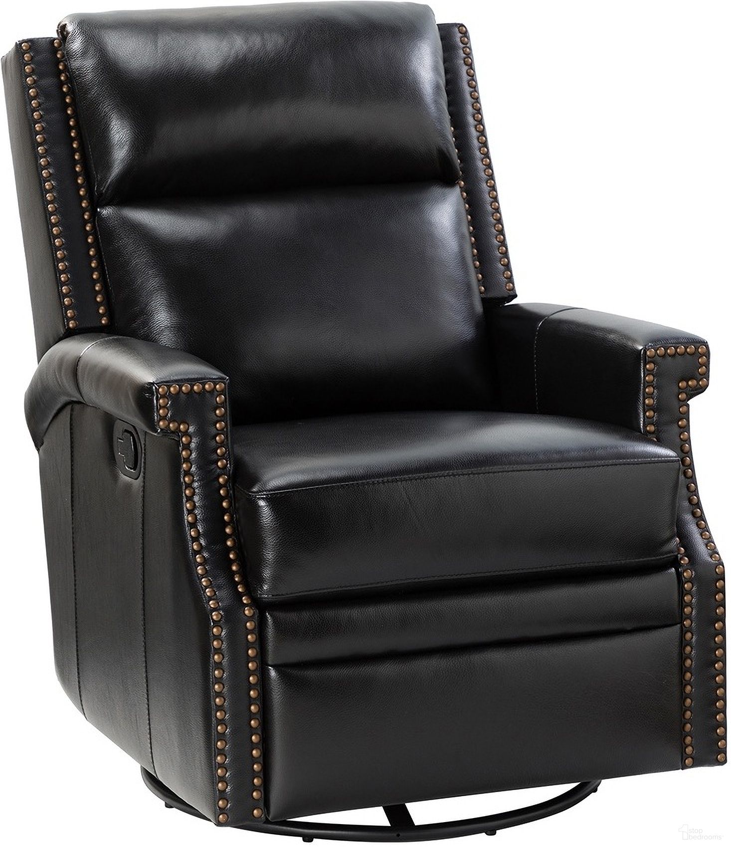 Louise Genuine Leather Swivel Rocker Recliner In Black