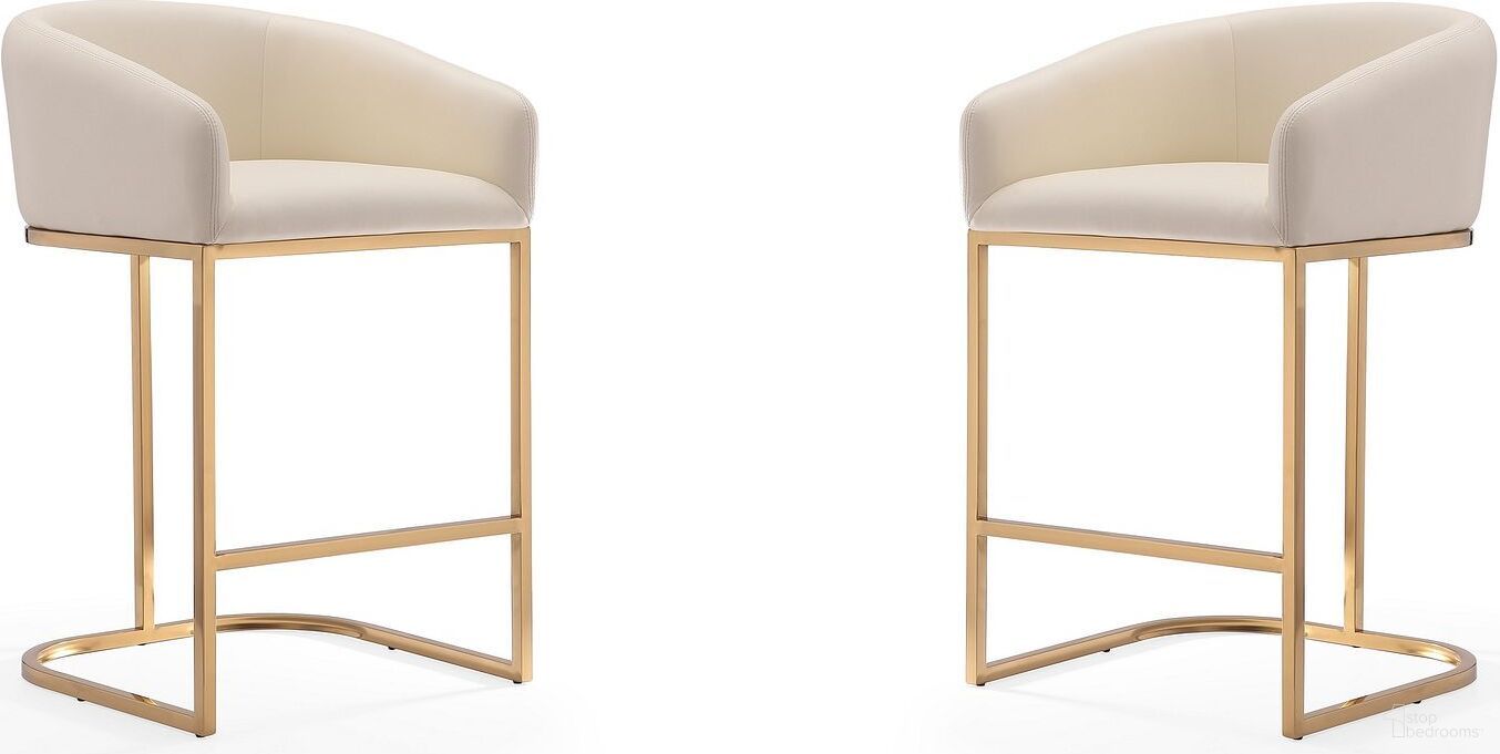 The appearance of Louvre Counter Stool in Cream and Titanium Gold (Set of 2) designed by Manhattan Comfort in the transitional interior design. This cream piece of furniture  was selected by 1StopBedrooms from Louvre Collection to add a touch of cosiness and style into your home. Sku: CS009-CR;CS009-CR. Material: Stainless Steel.