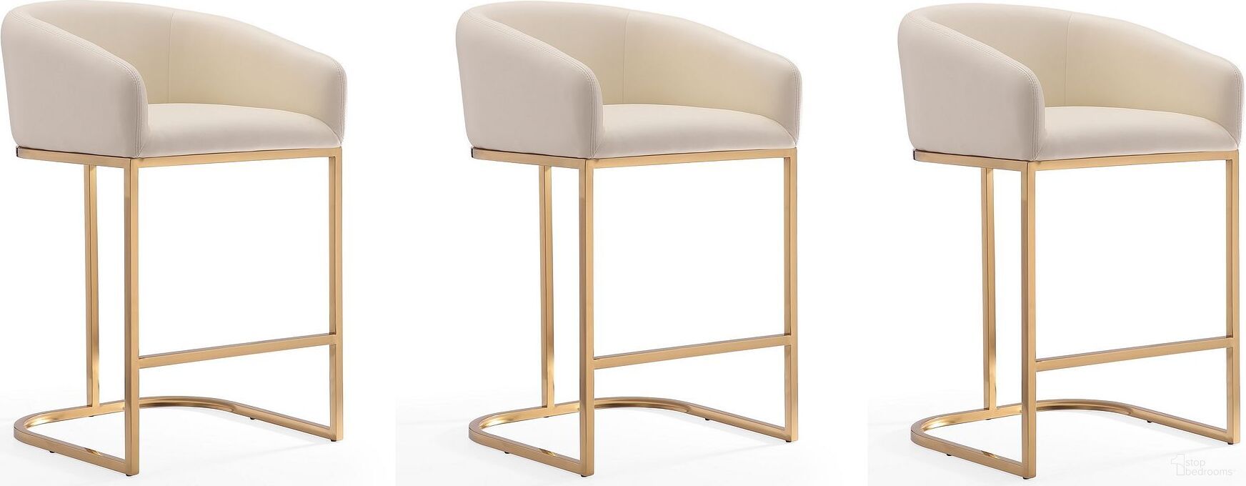 The appearance of Louvre Counter Stool in Cream and Titanium Gold (Set of 3) designed by Manhattan Comfort in the transitional interior design. This cream piece of furniture was selected by 1StopBedrooms from Louvre Collection to add a touch of cosiness and style into your home. Sku: CS009-CR;CS009-CR;CS009-CR. Material: Stainless Steel.