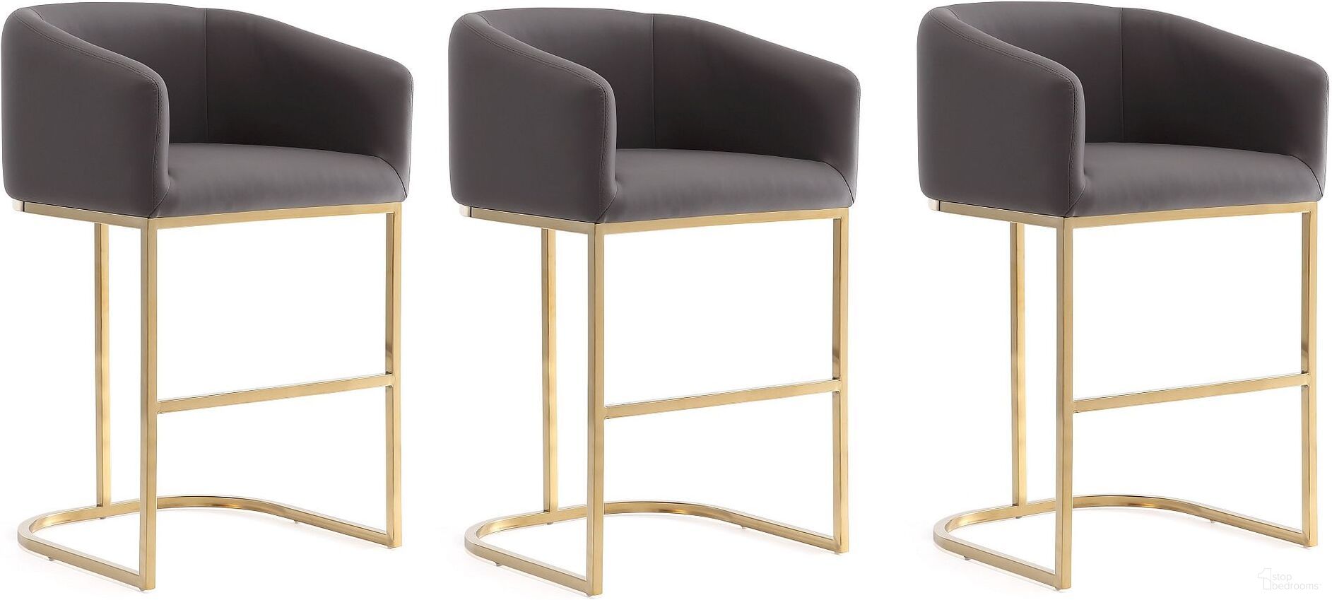 The appearance of Louvre Counter Stool in Grey and Titanium Gold (Set of 3) designed by Manhattan Comfort in the transitional interior design. This grey piece of furniture  was selected by 1StopBedrooms from Louvre Collection to add a touch of cosiness and style into your home. Sku: CS009-GY;CS009-GY;CS009-GY. Material: Stainless Steel.