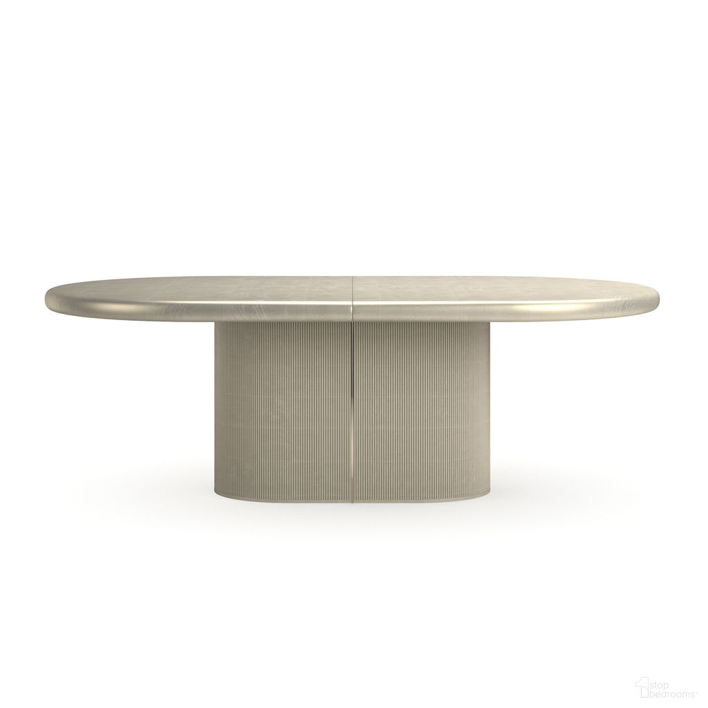 The appearance of Love Dining Table In Gold designed by Caracole in the modern / contemporary interior design. This gold piece of furniture  was selected by 1StopBedrooms from Love Dining Collection to add a touch of cosiness and style into your home. Sku: CLA-024-205B;CLA-024-205T. Table Base Style: Pedestal. Table Top Shape: Oval. Material: Resin. Size: 48" x 92".