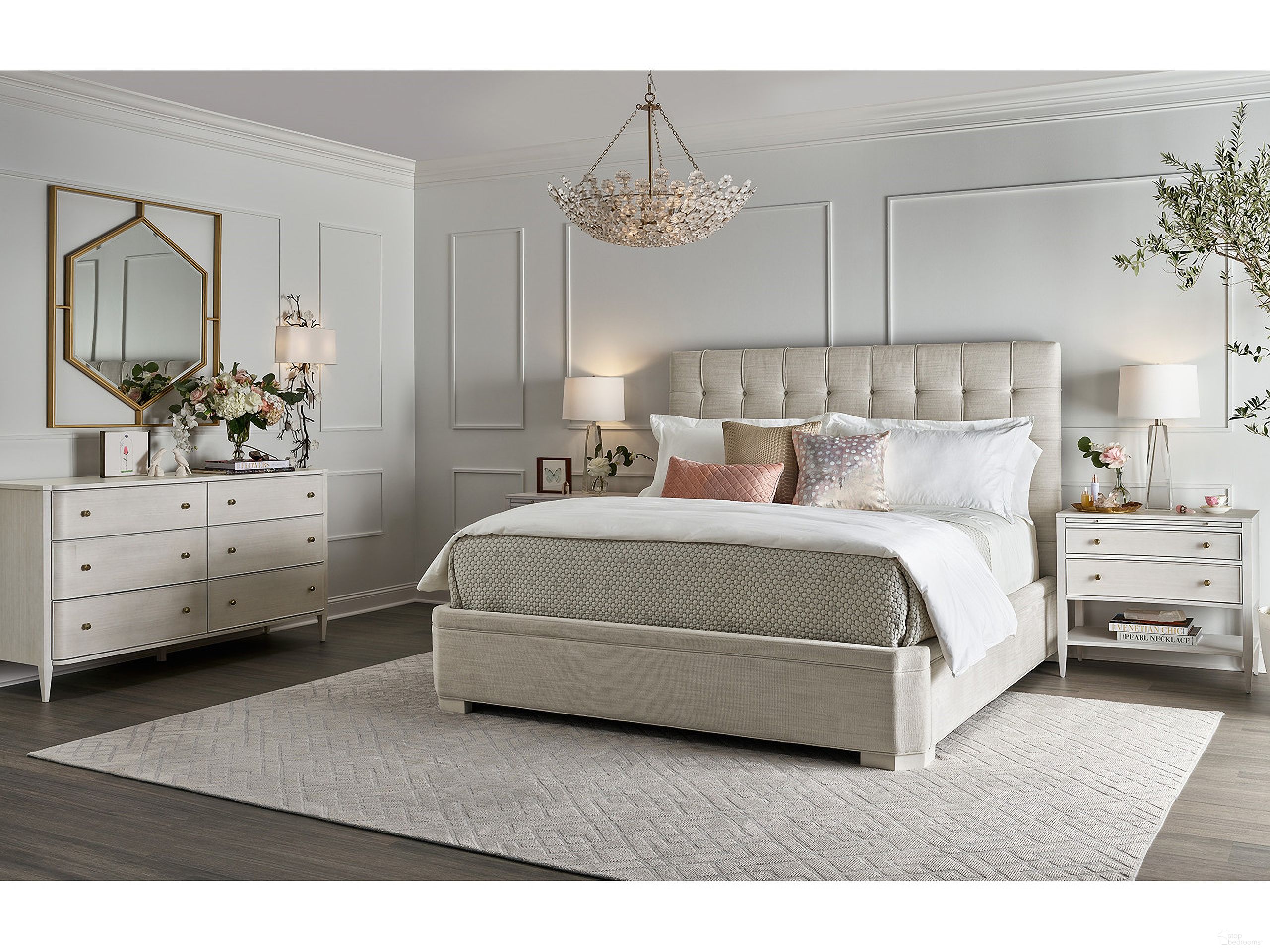The appearance of Love Joy Bliss Uptown Bedroom Set In Alabaster designed by Universal in the transitional interior design. This alabaster piece of furniture was selected by 1StopBedrooms from Love Joy Bliss Collection to add a touch of cosiness and style into your home. Sku: 956A310;956A31FR;956A350. Bed Type: Panel Bed. Bed Size: Queen. Material: Alabaster.