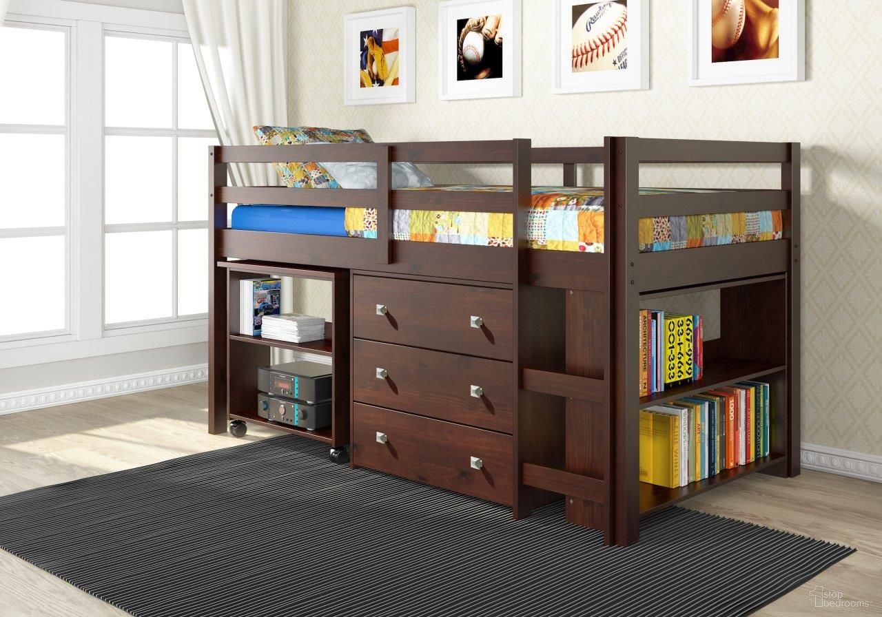 The appearance of Low Loft Bed Cappuccino designed by DONCO kids in the modern / contemporary interior design. This dark cappuccino piece of furniture was selected by 1StopBedrooms from to add a touch of cosiness and style into your home. Sku: 760-TCP. Material: Wood. Bed Size: Twin. Bed Type: Loft Bed.