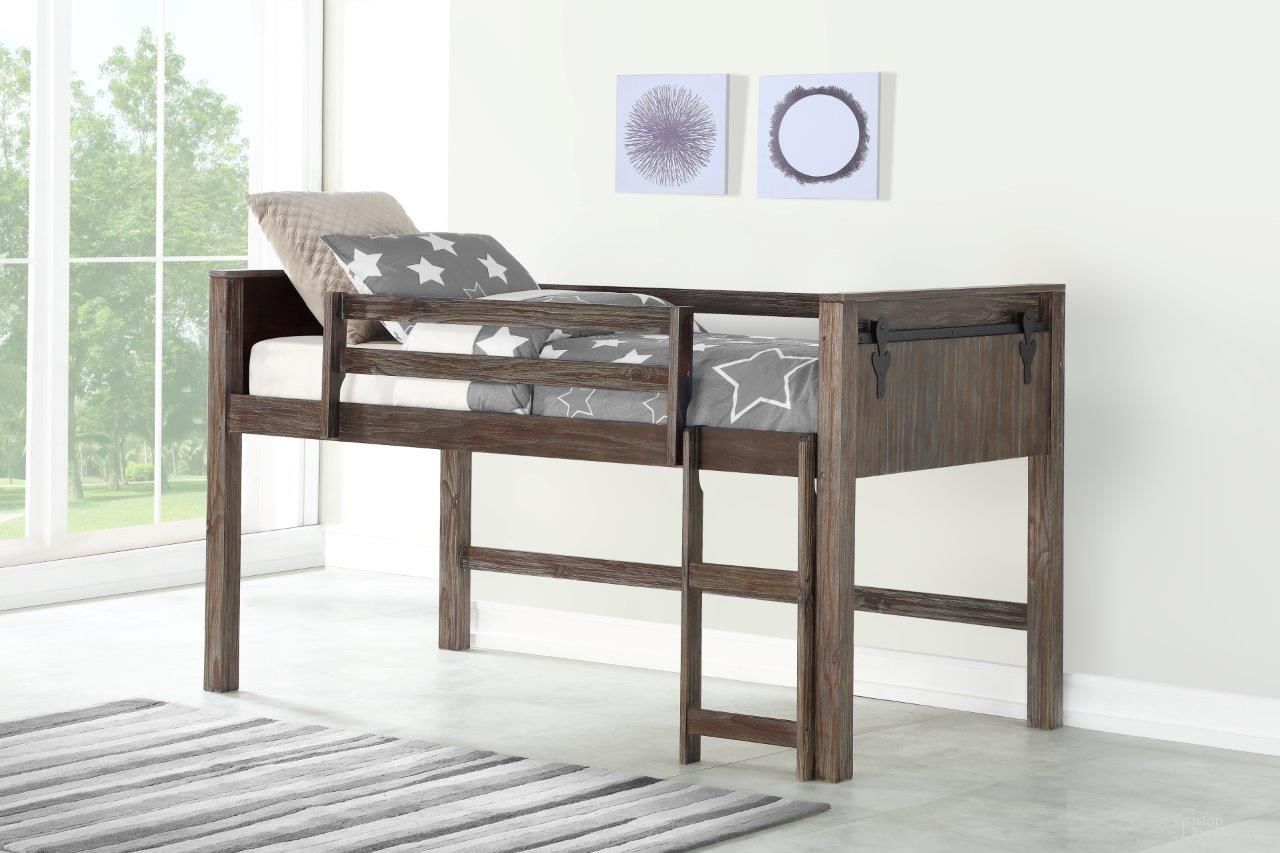 The appearance of Low Loft Hdbd-Ftbd-Rails-Slats Brushed Shadow designed by DONCO kids in the country / farmhouse interior design. This brushed piece of furniture was selected by 1StopBedrooms from to add a touch of cosiness and style into your home. Sku: 0318A-TBS. Material: Wood. Bed Size: Twin. Bed Type: Loft Bed.