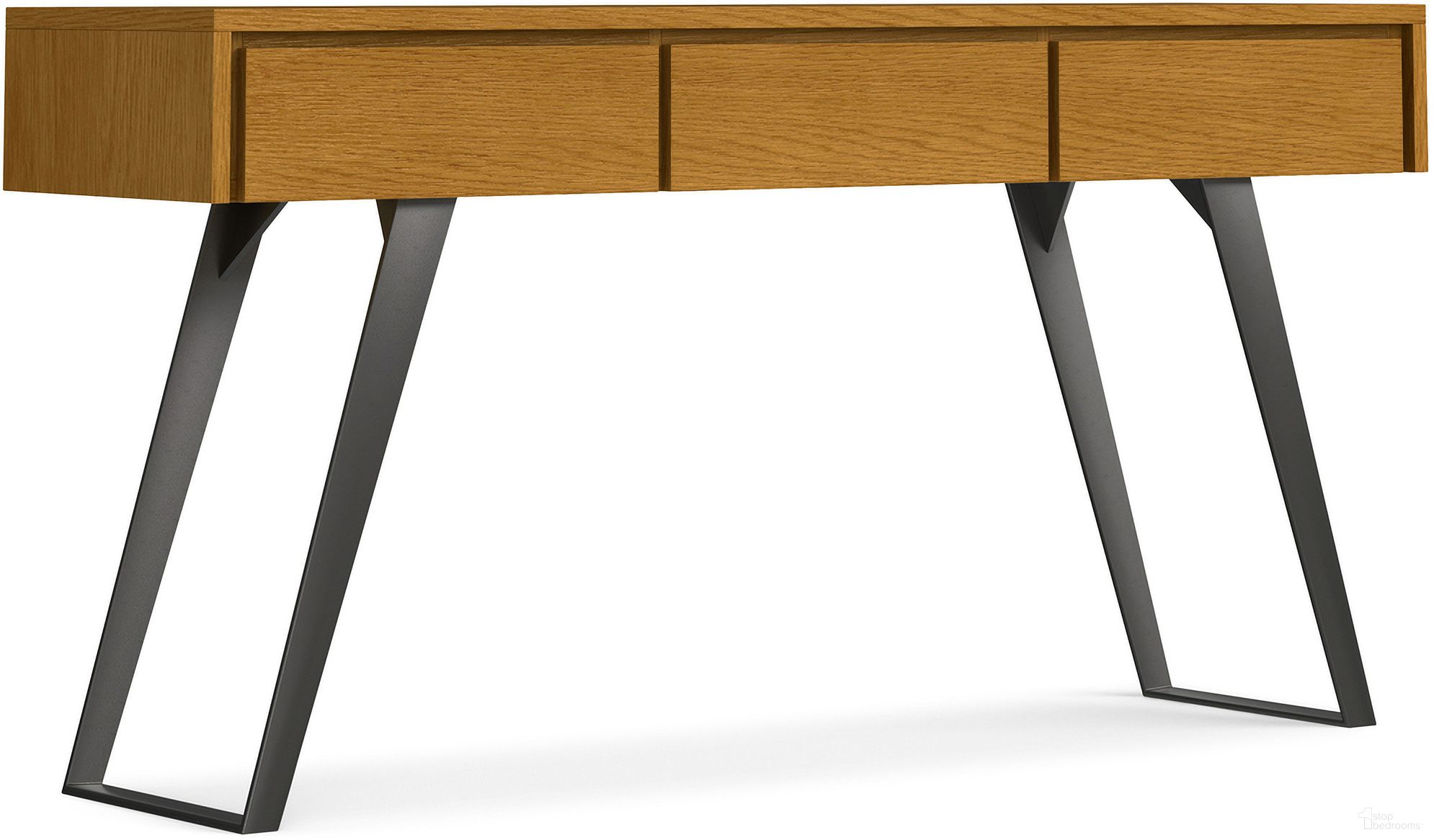 The appearance of Lowry Console Sofa Table In Oak Veneer designed by Simpli Home in the modern / contemporary interior design. This oak veneer piece of furniture was selected by 1StopBedrooms from Lowry Collection to add a touch of cosiness and style into your home. Sku: AXCLRY-03-OAK. Material: Oak Veneer.