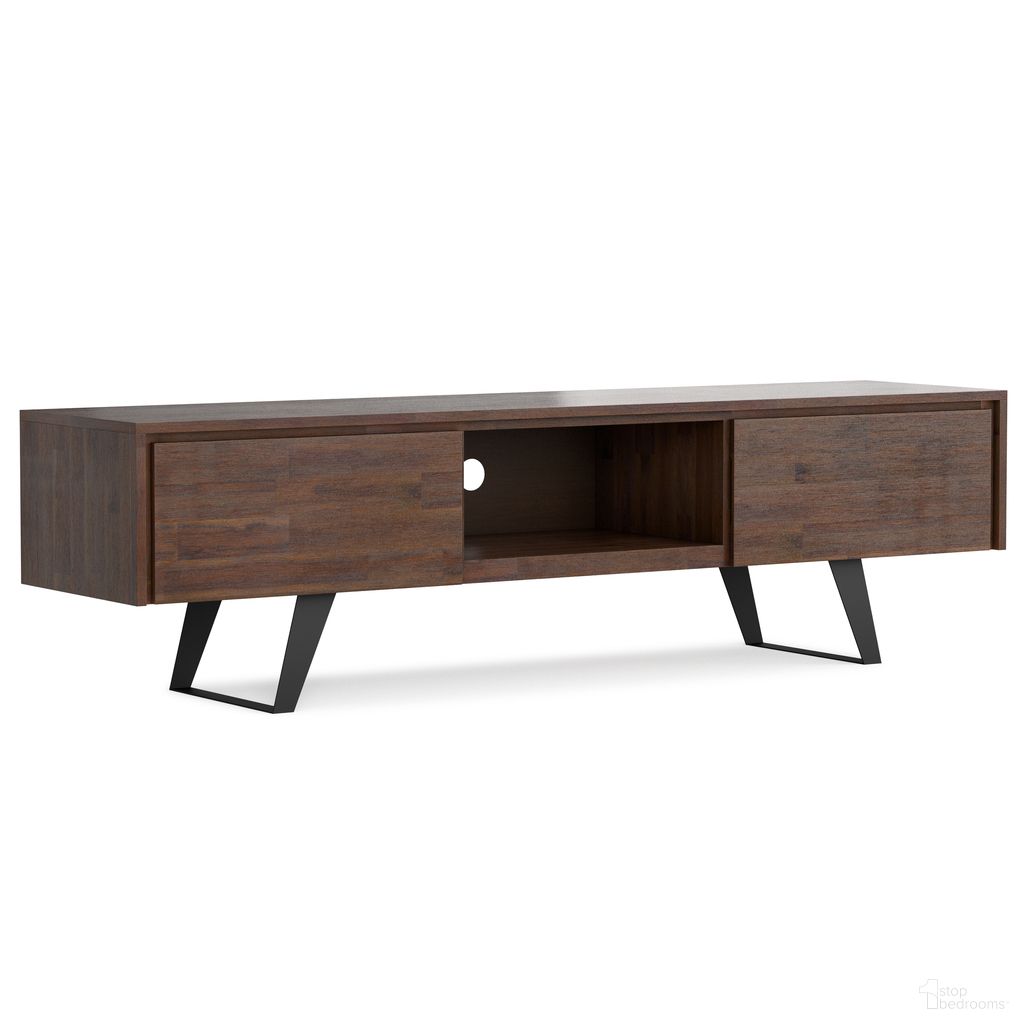 The appearance of Lowry Solid Acacia Wood 72 Inch TV Media Stand In Distressed Charcoal Brown designed by Simpli Home in the modern / contemporary interior design. This distressed charcoal brown piece of furniture  was selected by 1StopBedrooms from Lowry Collection to add a touch of cosiness and style into your home. Sku: AXCLRY72-DCB. Material: Acacia.