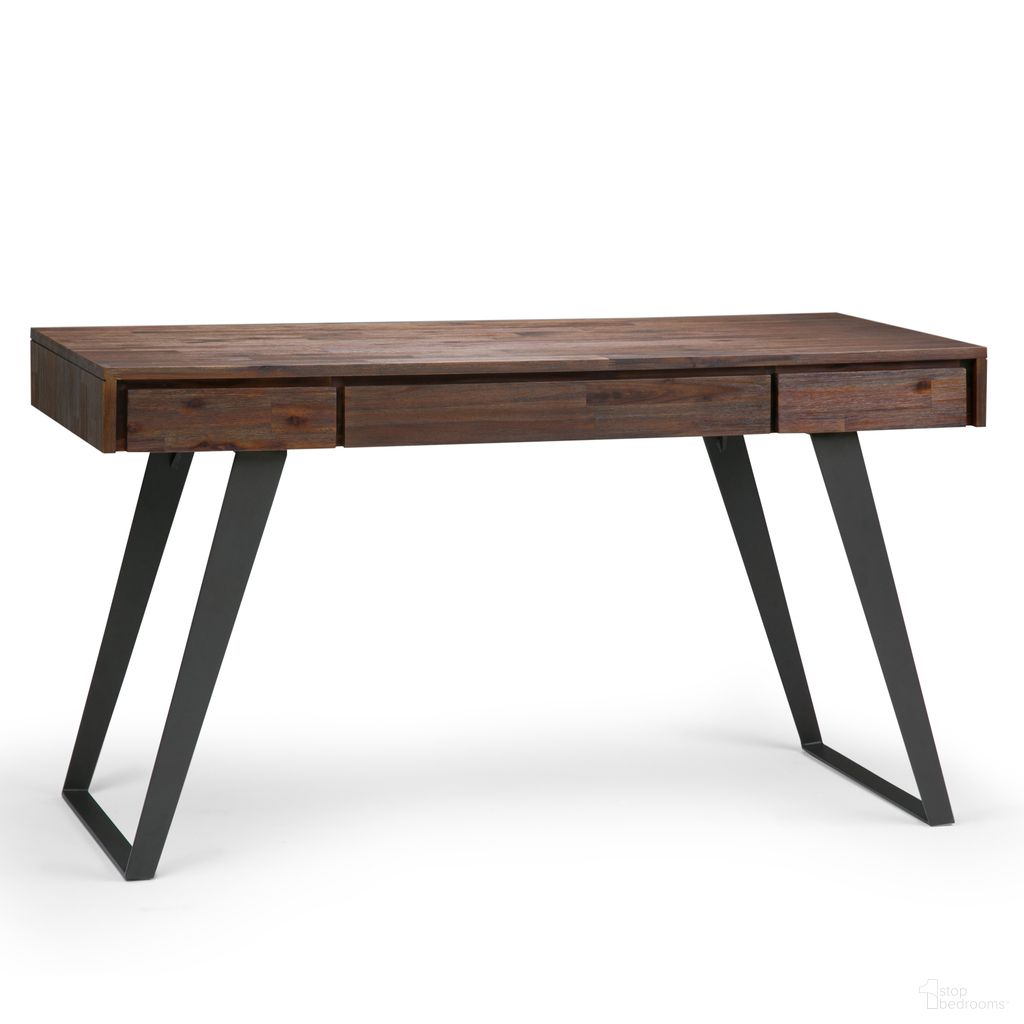 The appearance of Lowry Solid Acacia Wood Desk In Distressed Charcoal Brown designed by Simpli Home in the modern / contemporary interior design. This distressed charcoal brown piece of furniture  was selected by 1StopBedrooms from Lowry Collection to add a touch of cosiness and style into your home. Sku: AXCLRY-14. Material: Acacia.