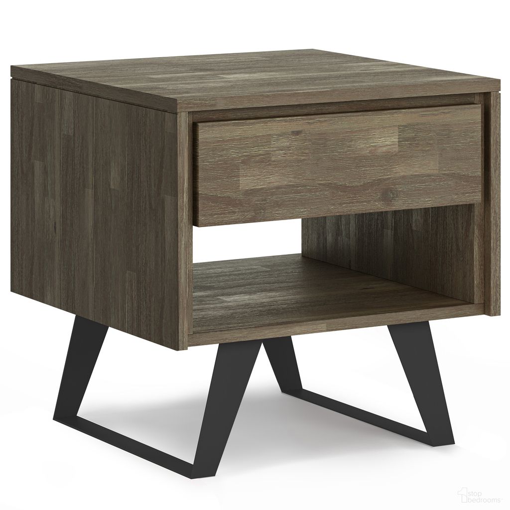 Lowry Solid Acacia Wood End Table In Distressed Grey