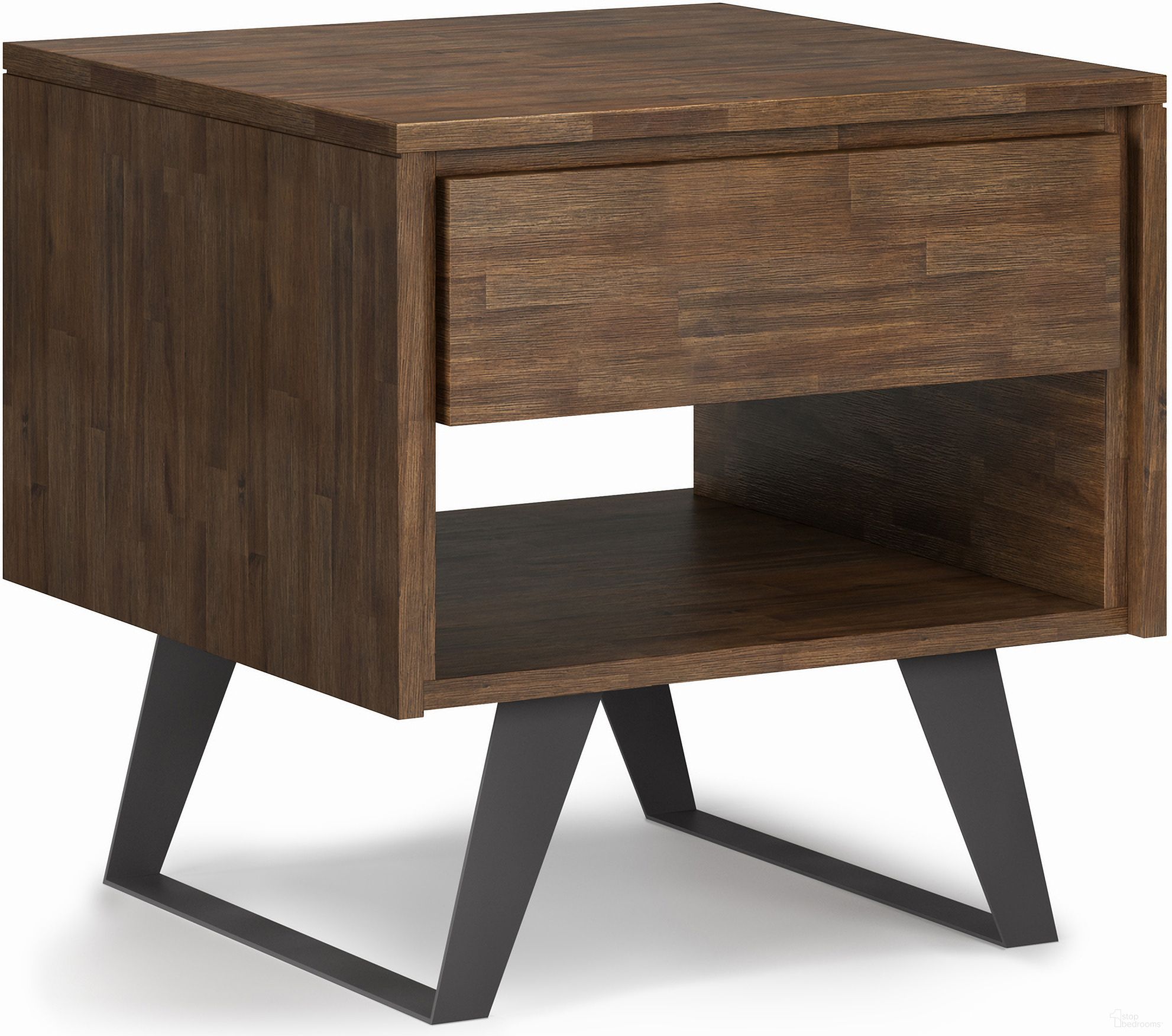 Lowry Solid Acacia Wood End Table In Rustic Natural Aged Brown