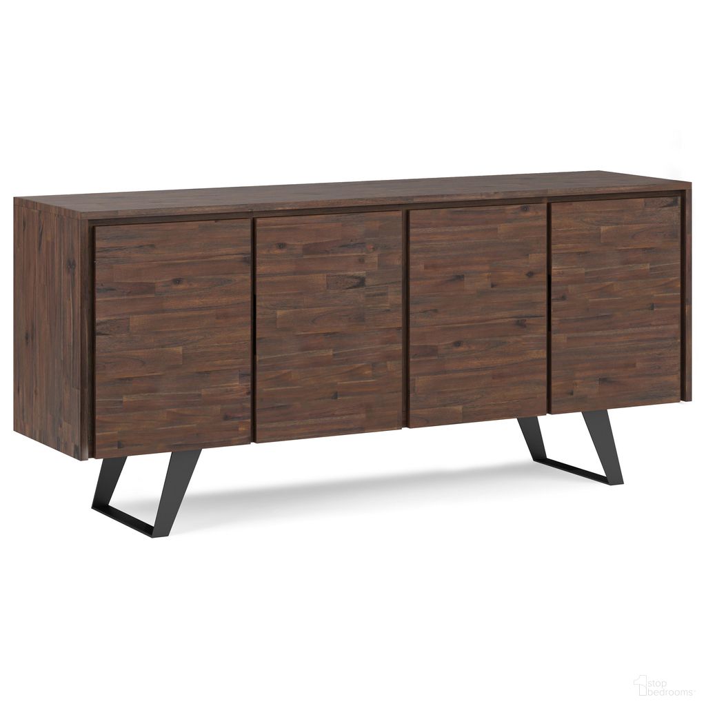 The appearance of Lowry Solid Acacia Wood Large 4 Door Sideboard Buffet In Distressed Charcoal Brown designed by Simpli Home in the modern / contemporary interior design. This distressed charcoal brown piece of furniture  was selected by 1StopBedrooms from Lowry Collection to add a touch of cosiness and style into your home. Sku: AXCLRYLG-11DCB. Material: Acacia.