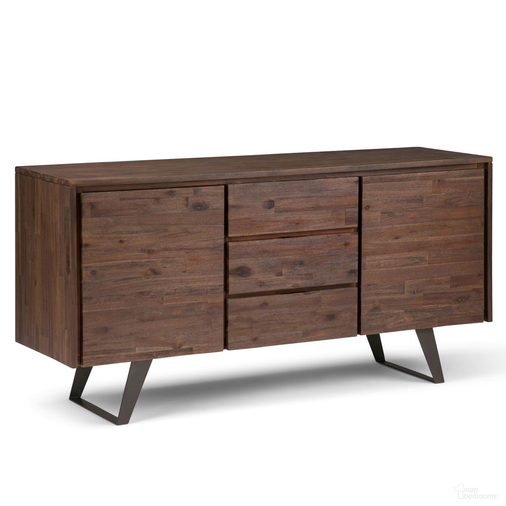 The appearance of Lowry Solid Acacia Wood Sideboard Buffet In Distressed Charcoal Brown designed by Simpli Home in the modern / contemporary interior design. This distressed charcoal brown piece of furniture  was selected by 1StopBedrooms from Lowry Collection to add a touch of cosiness and style into your home. Sku: AXCLRY-10. Material: Acacia.