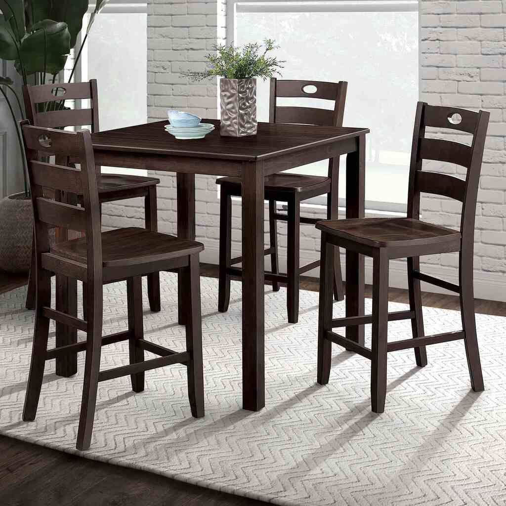 The appearance of Lubbock 5 Piece Counter Height Table Set In Espresso designed by Furniture of America in the transitional interior design. This espresso piece of furniture was selected by 1StopBedrooms from Lubbock Collection to add a touch of cosiness and style into your home. Sku: FM3419EX-PT-5PK. Table Base Style: Legs. Table Top Shape: Square. Material: Solid Rubberwood.