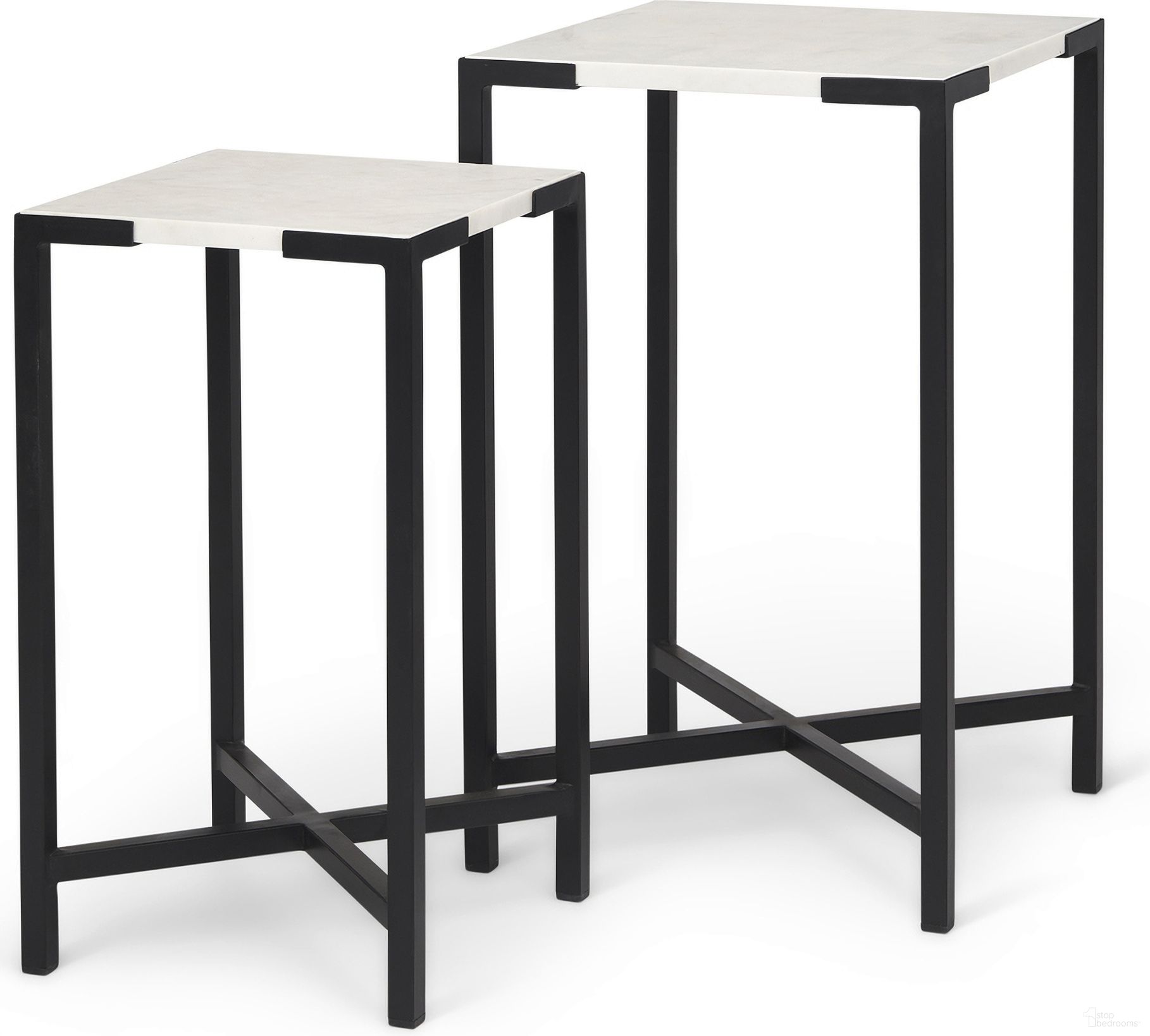 The appearance of Lucas Accent Table Set of 2 In Black and White designed by Mercana in the modern / contemporary interior design. This black and white piece of furniture  was selected by 1StopBedrooms from Lucas Collection to add a touch of cosiness and style into your home. Sku: 68240. Material: Iron.