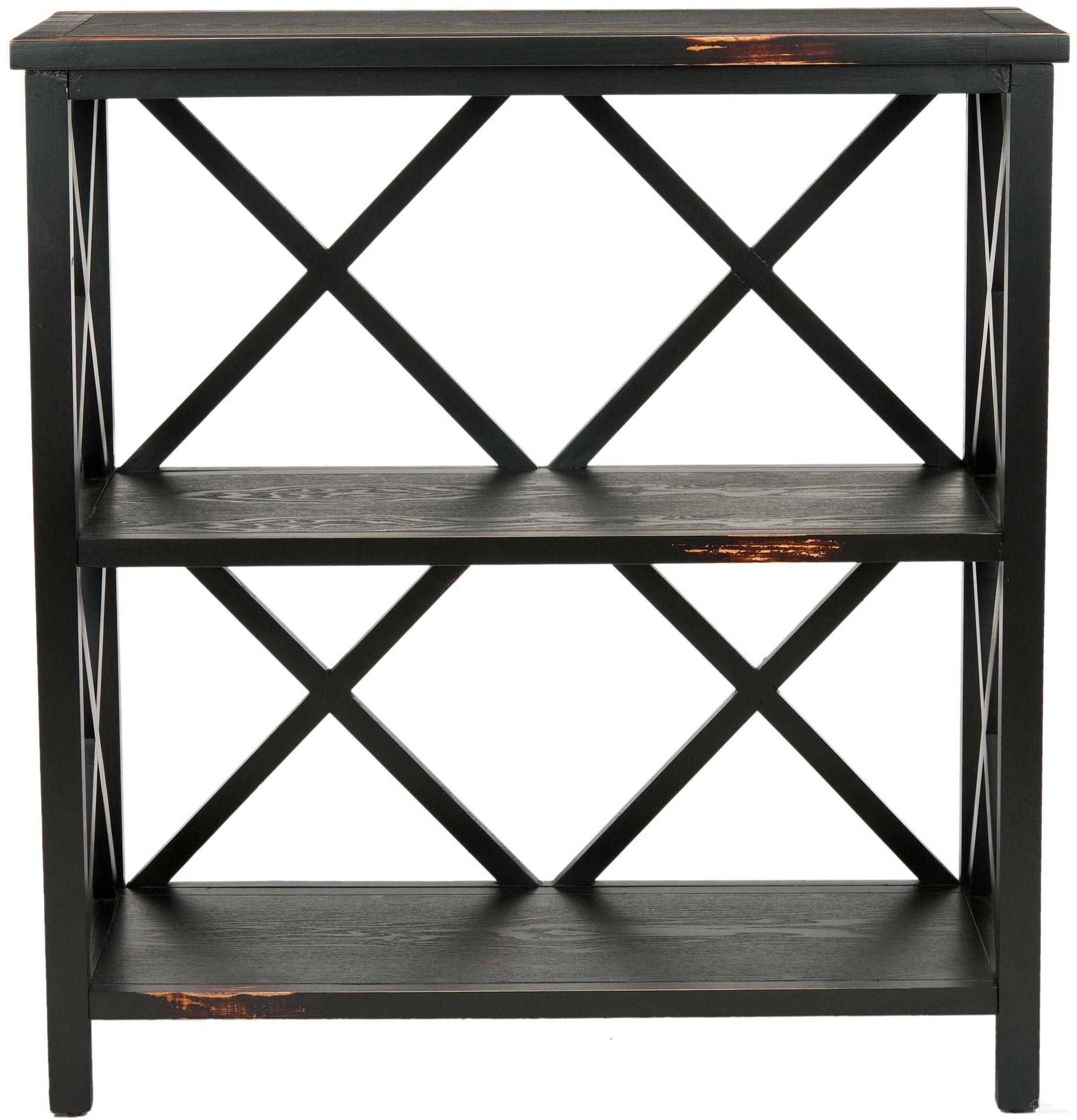 The appearance of Lucas Distressed Black 2-Tier Low Etagere designed by Safavieh in the country / farmhouse interior design. This distressed black piece of furniture  was selected by 1StopBedrooms from Safavieh AMH Collection to add a touch of cosiness and style into your home. Sku: AMH6501A. Material: Wood.
