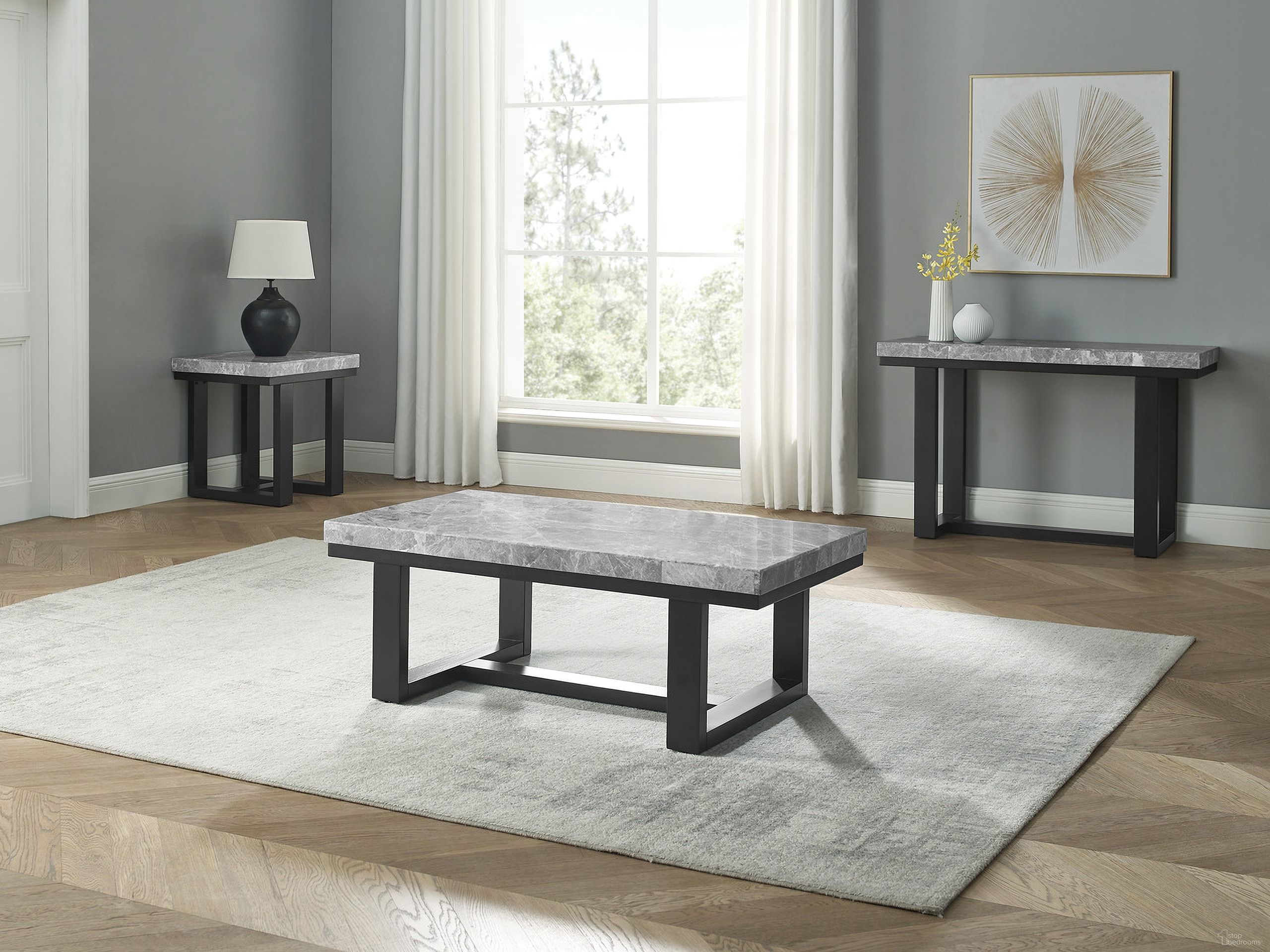 The appearance of Lucca Marble 3 Piece Occasional Set In Gray designed by Steve Silver in the transitional interior design. This gray piece of furniture  was selected by 1StopBedrooms from Lucca Collection to add a touch of cosiness and style into your home. Sku: LC350C;LC350E;LC350S. Material: MDF.