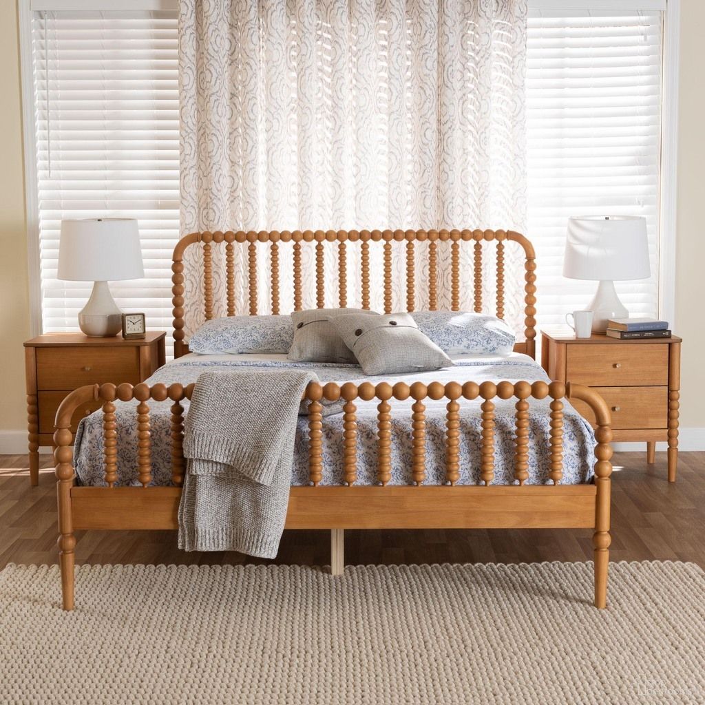The appearance of Lucera Bobbin 3-Piece Queen Bedroom Set In Oak Brown designed by Baxton Studio in the transitional interior design. This oak brown piece of furniture was selected by 1StopBedrooms from Lucera Collection to add a touch of cosiness and style into your home. Sku: MG0110-4-NT Oak-Queen 3PC Bedroom Set. Bed Size: Queen. Material: Solid Rubberwood.