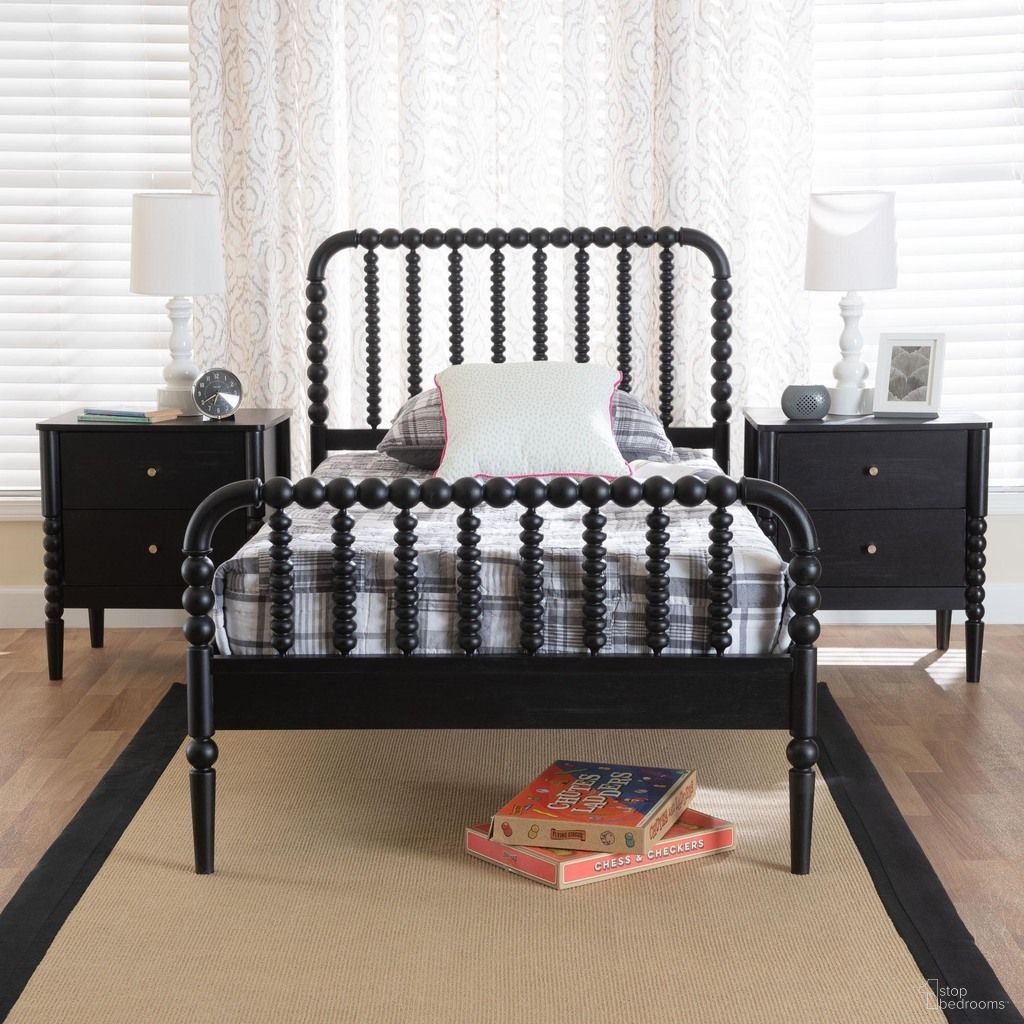 The appearance of Lucera Bobbin 3-Piece Twin Bedroom Set In Black designed by Baxton Studio in the transitional interior design. This black piece of furniture was selected by 1StopBedrooms from Lucera Collection to add a touch of cosiness and style into your home. Sku: MG0110-4-Black-Twin 3PC Bedroom Set. Bed Size: Twin. Material: Solid Rubberwood.