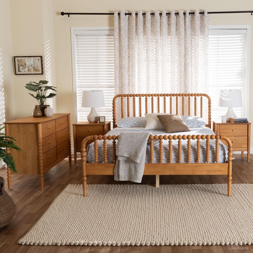 The appearance of Lucera Bobbin 4-Piece Queen Bedroom Set In Oak Brown designed by Baxton Studio in the transitional interior design. This oak brown piece of furniture was selected by 1StopBedrooms from Lucera Collection to add a touch of cosiness and style into your home. Sku: MG0110-4-NT Oak-Queen 4PC Bedroom Set. Bed Size: Queen. Material: Solid Rubberwood.