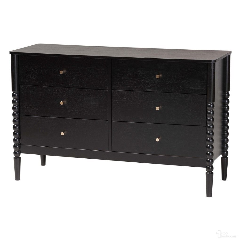 Lucera Bobbin Wood Dresser with Six Drawers In Black