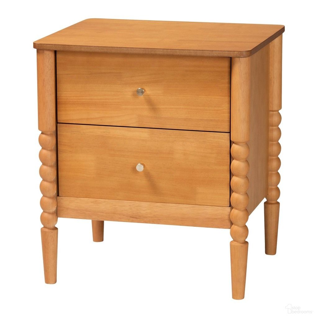 The appearance of Lucera Bobbin Wood Nightstand with Two Drawers In Oak Brown designed by Baxton Studio in the transitional interior design. This oak brown piece of furniture was selected by 1StopBedrooms from Lucera Collection to add a touch of cosiness and style into your home. Sku: MG9011-NT Oak-2DW-NS. Material: Solid Rubberwood.