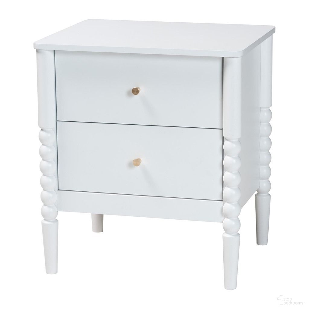 Lucera Bobbin Wood Nightstand with Two Drawers In White