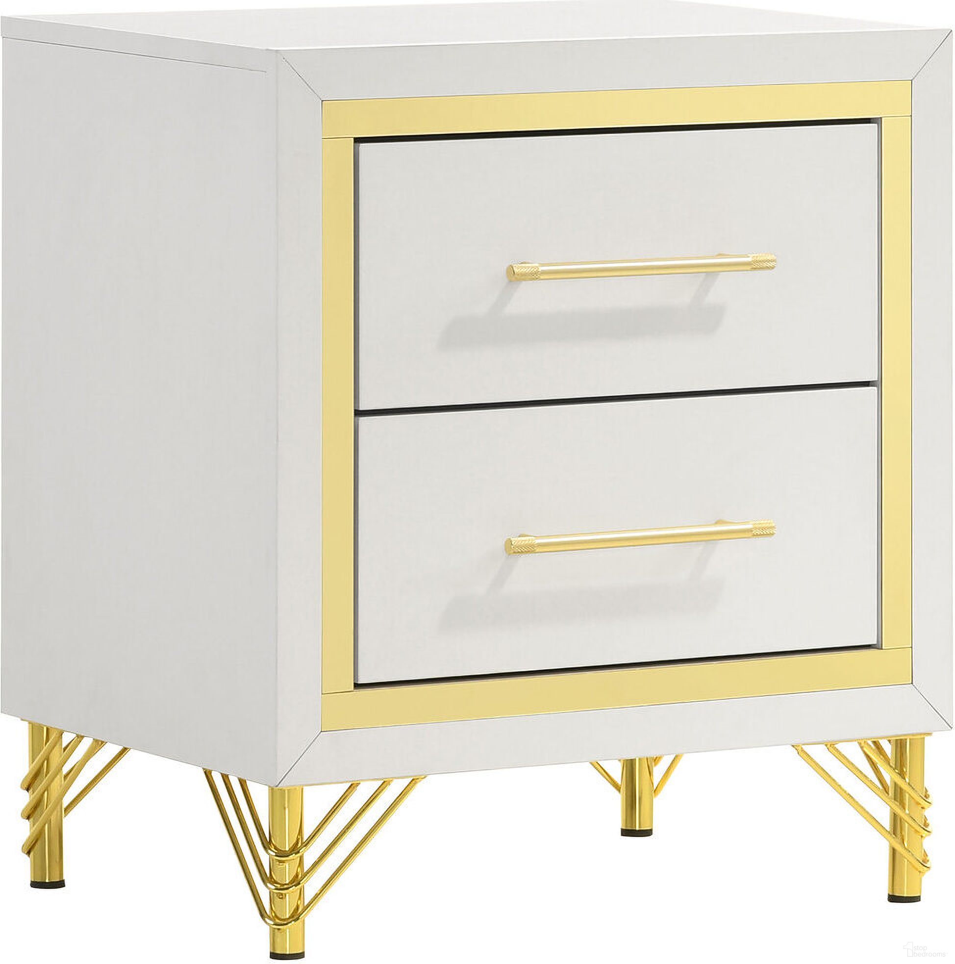 The appearance of Lucia 2-drawer Nightstand Bedside Table White designed by Coaster in the glam interior design. This white piece of furniture was selected by 1StopBedrooms from Lucia Collection to add a touch of cosiness and style into your home. Sku: 224732. Material: Wood.